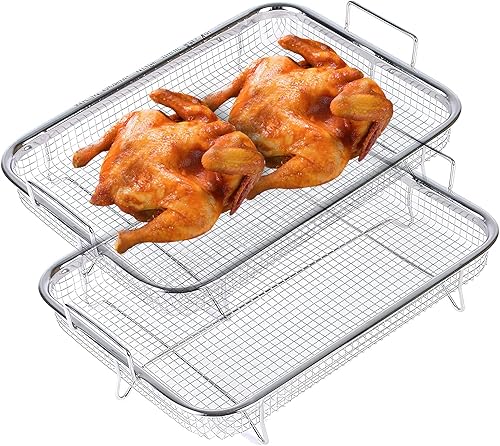 Cesta para freidora de aire para horno 2 cestas para freidora de aire, sartén de aire de 11.8 x 8.7 x 2.2 in, cesta de freír antiadherente, bandeja