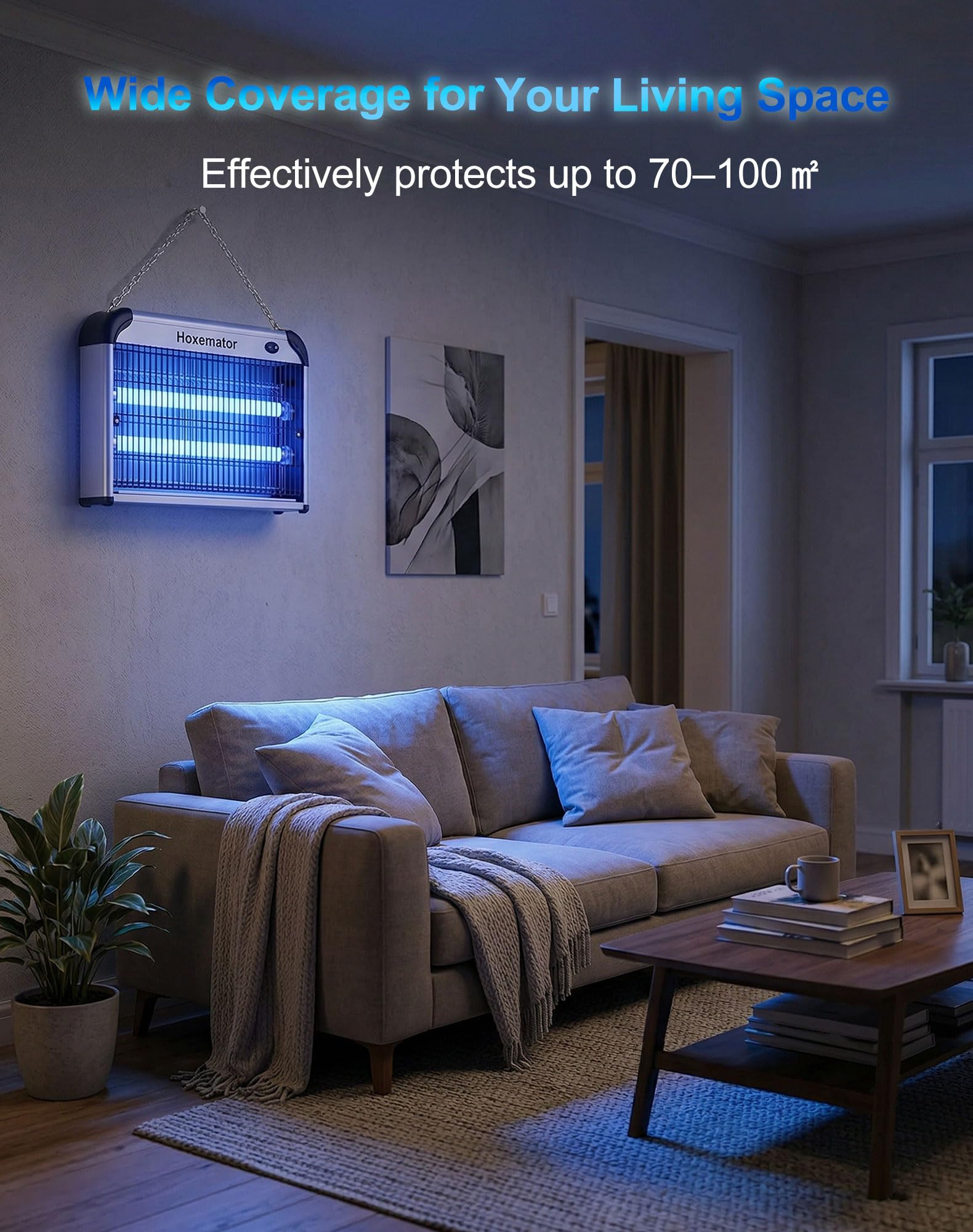 Elektryczna lampa owadobójcza 20 W LED z wysokim napięciem 2000 V i podwójnym światłem UV, pułapka na komary bez środków chemicznych, lampa do ochrony przed komarami 100 m², do wnętrz