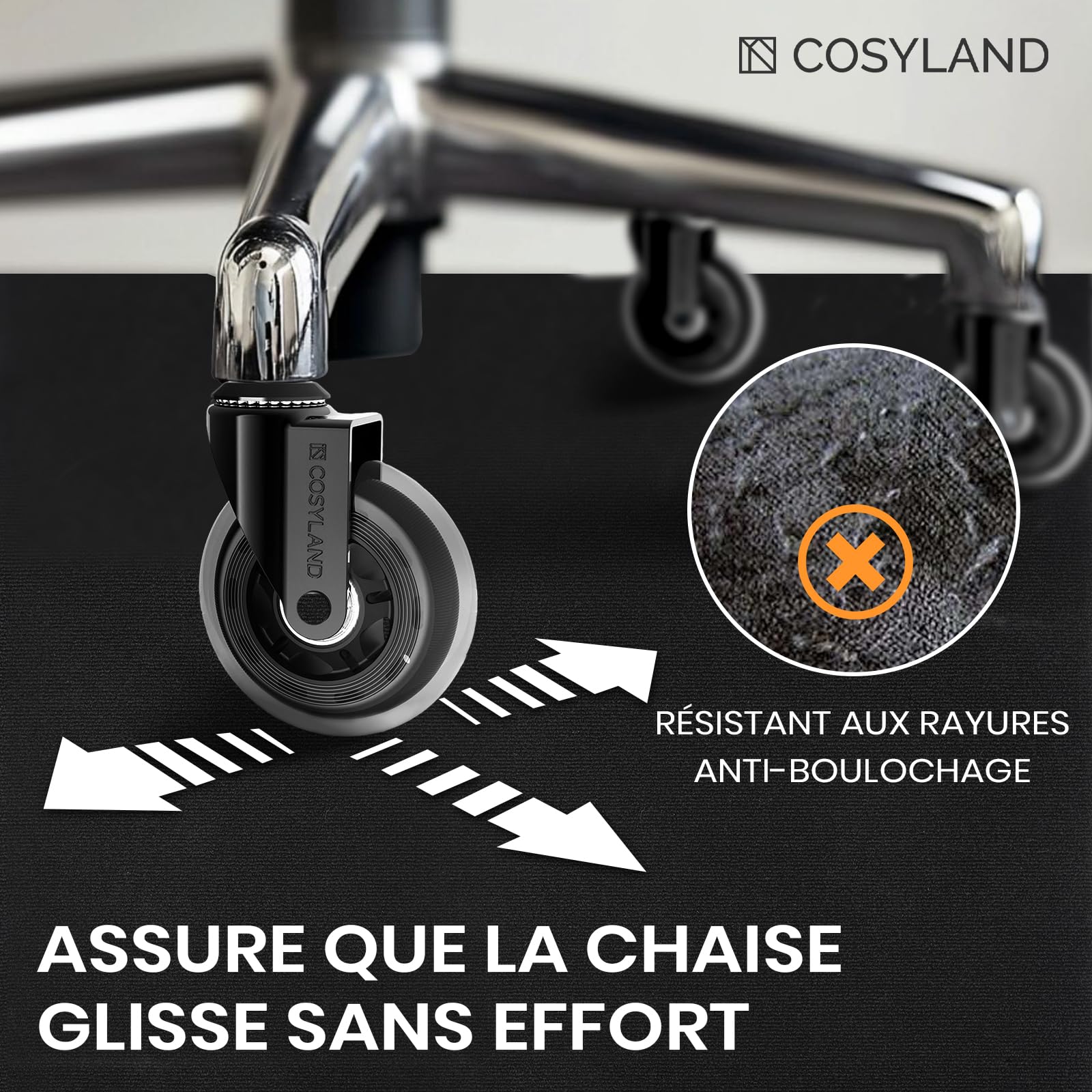 COSYLAND Tapis de protection antidérapant pour sols durs - 90x120 cm - Bruit amorti - Noir