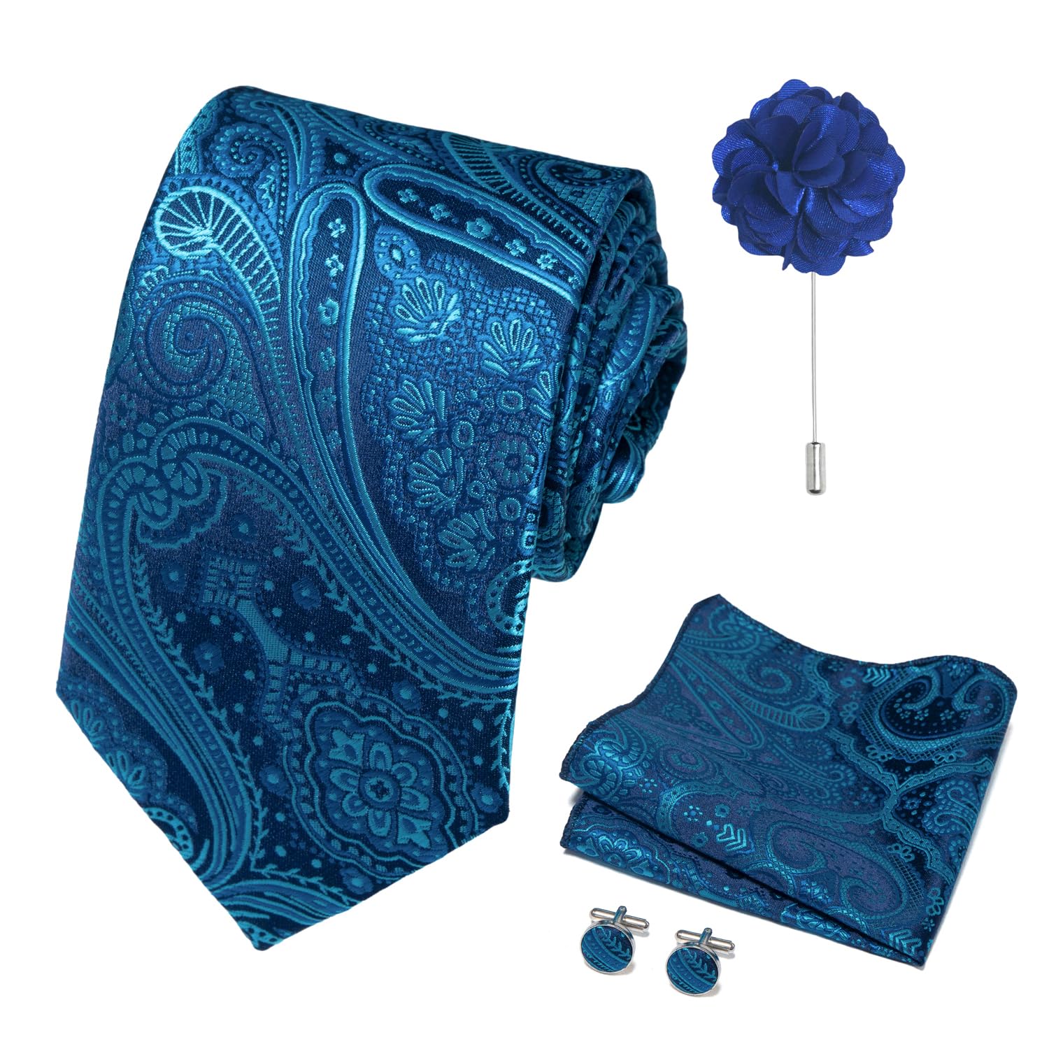 joy alice 70 Colors Ties Set Men Mixed Color Necktie Handkerchief Cufflinks Brooch 3.15 Formal