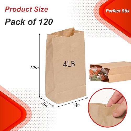 Miniatura 2 de Perfect Stix Brown Bags - Bolsas de almuerzo de papel marrón de 4 libras, paquete de 120 unidades