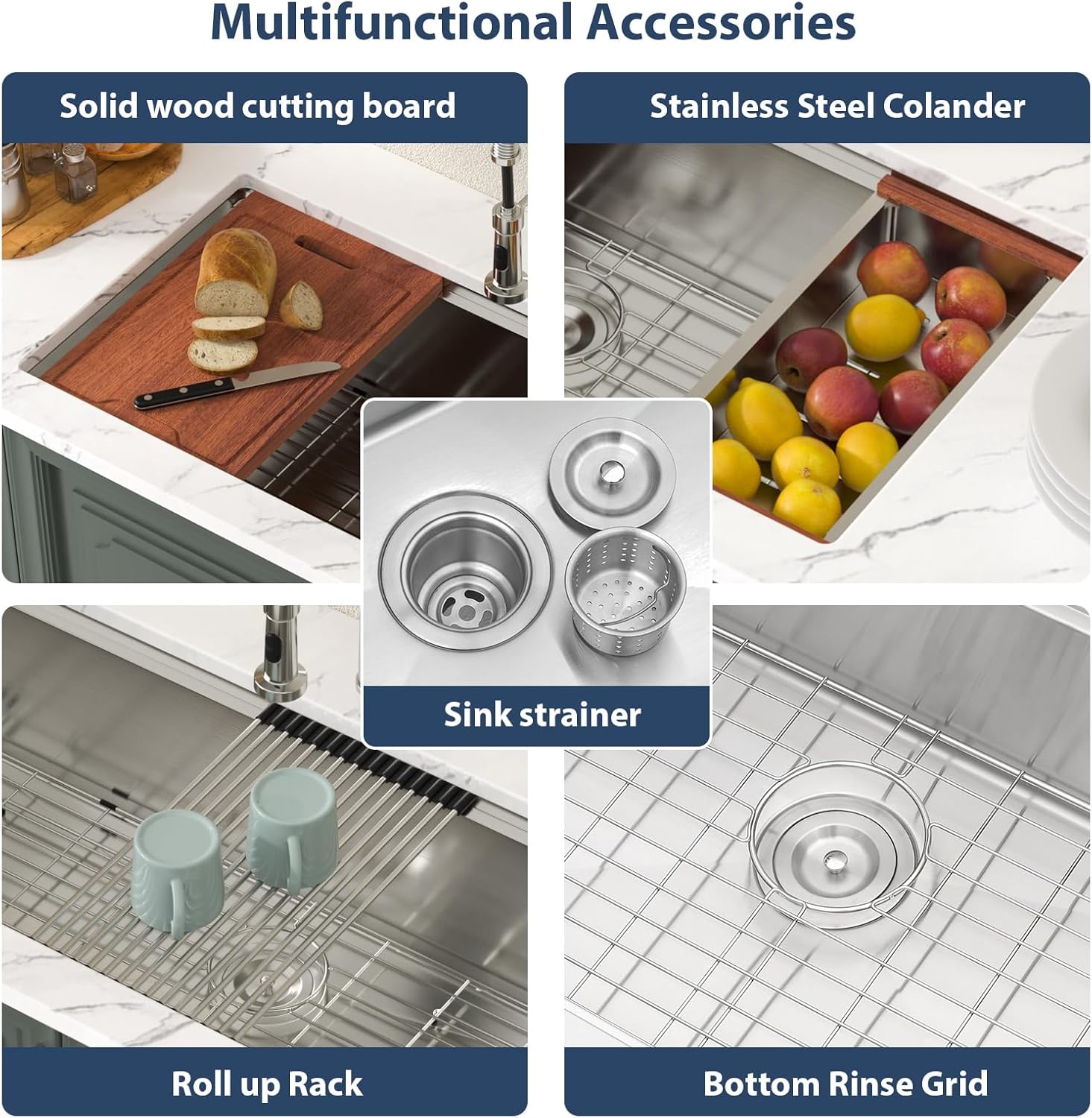 Lordear 39 Inch Undermount Kitchen Sink Workstation Large Single Bowl Under Counter Kitchen Sink T304 16 Gauge Stainless Steel Basin 39x19X10 Inch