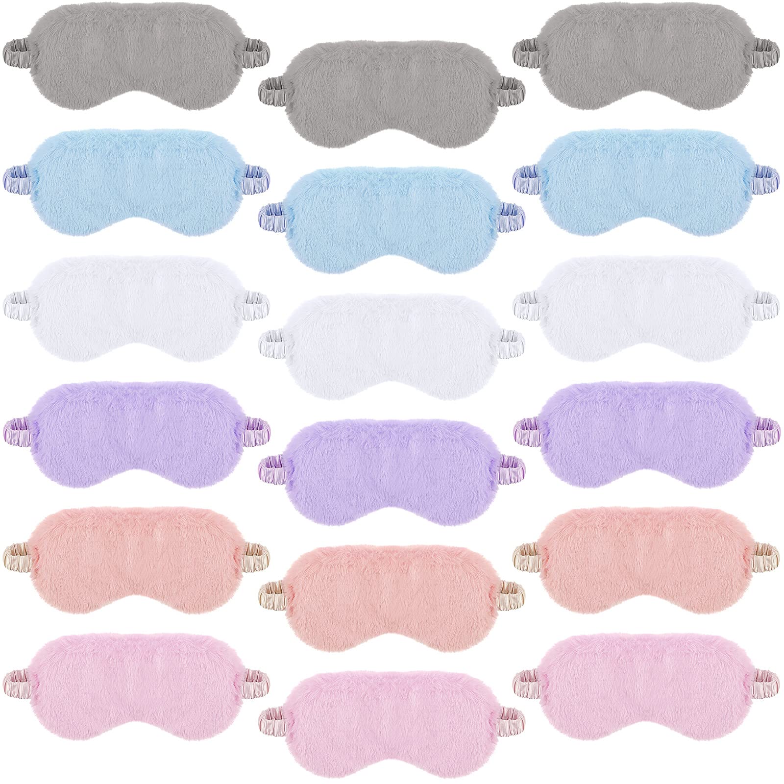 SATINIOR 6 Pieces Plush Eye Mask Soft Sleeping Blindfold Eye Cover Comfortable Plush Plush and Satin Eye Mask Fluffy and Furry Eye Cover for Girls and Adult Eye Protection, 4.1x8.3 In (Pack of 6)