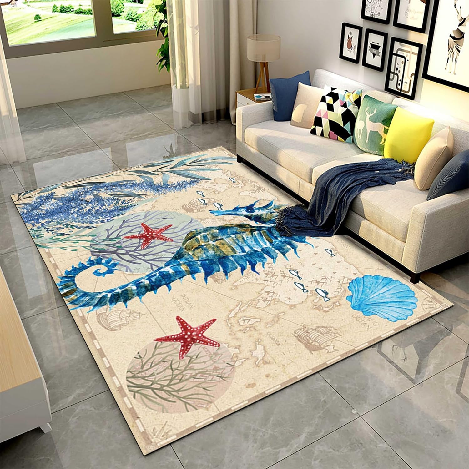 Tapis chambre lavable et antidérapant motif hippocampe pour enfants
