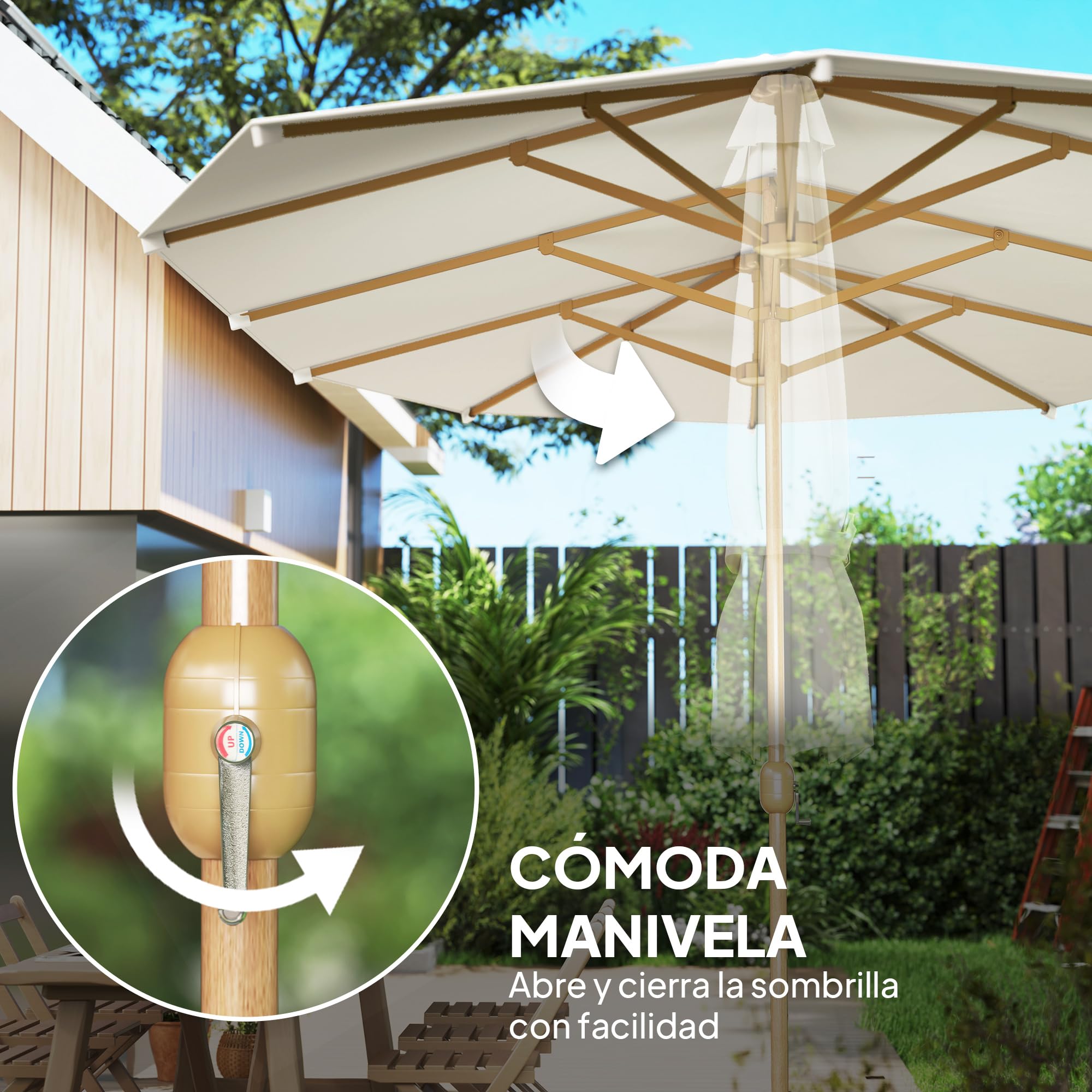 Outsunny Sombrilla Doble 4,6x2,7 m Sombrilla Terraza Exterior con Manivela Manual Resistente al Agua y Protección Solar Parasol Grande para Terraza Playa Piscina