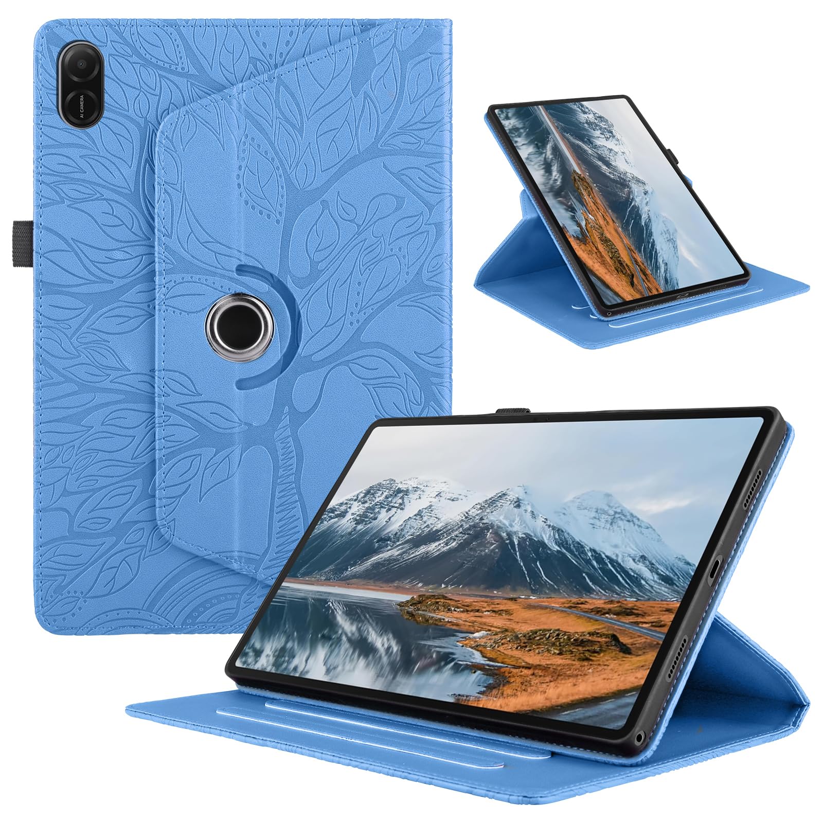 Funda para Samsung Galaxy Tab S9/ S8/ S7 11" (SM-X710/X700/T870) PU Cuero Tablets Protectora Cover 360°Carcasa Giratoria de ángulo Múltiple Stand Función Tablets Funda,Rojo Árboles — view 43