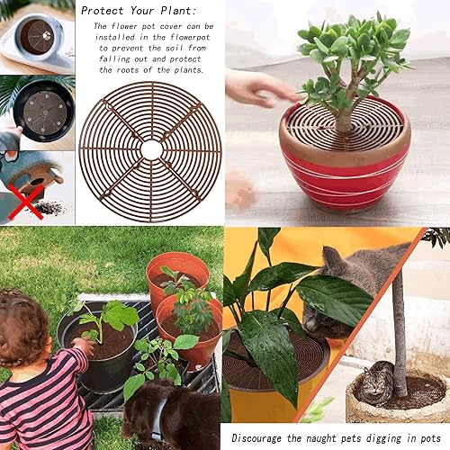Miniatura 4 de TATQFAT 5 piezas de rejilla de tierra para macetas, cubiertas protectoras de suelo para plantas, rejilla de 20.5 pulgadas, 11.8 pulgadas, rejilla