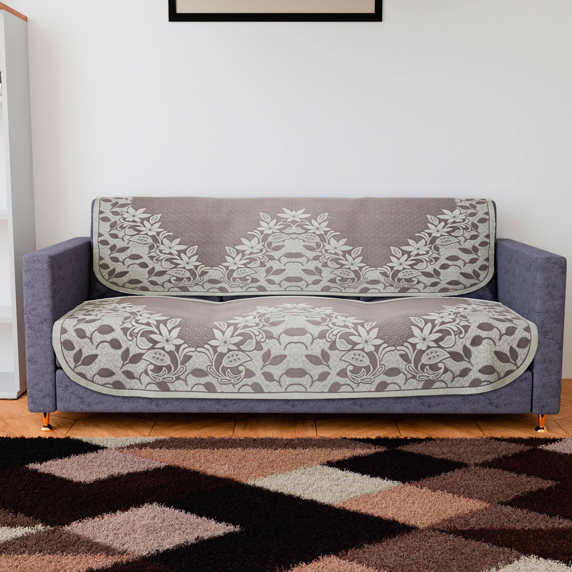 Kuber Industries 3-Seater Sofa Cover | Cotton Sofa Slip Cover Set for Living Room | Flower-Long Sheet Sofa Cover | Maroon-image-36