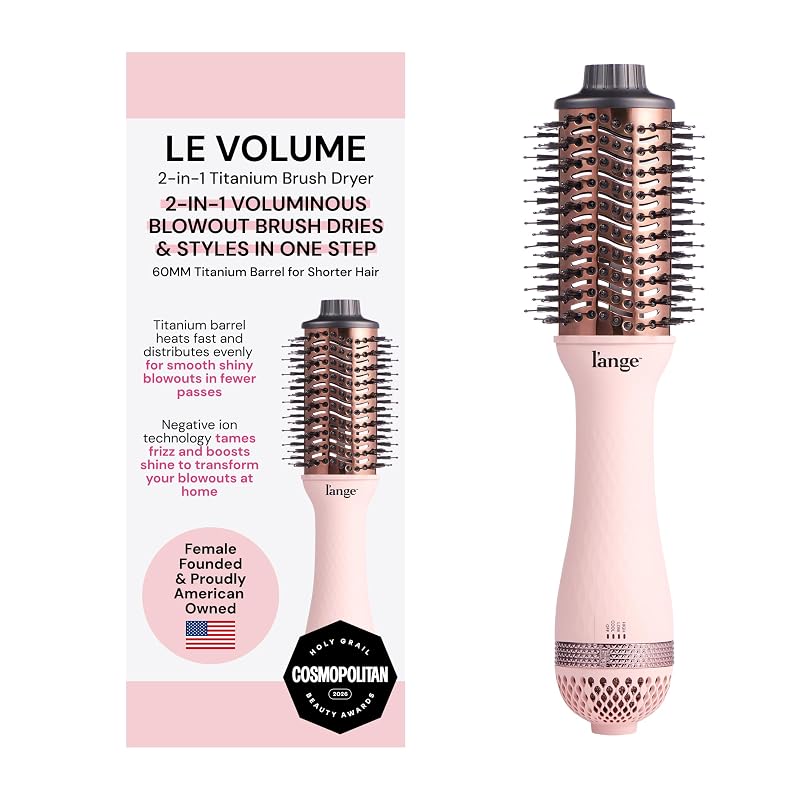 L'ANGE HAIR Le Volume 2-in-1 Titanium Blow Dryer Brush | Frizz Control Blowout Hair Dryer Brush for Drying and Styling | Volumizing Hot Air Styler for All Hairstyles | Oval Barrel | Blush - 60mm (Blus