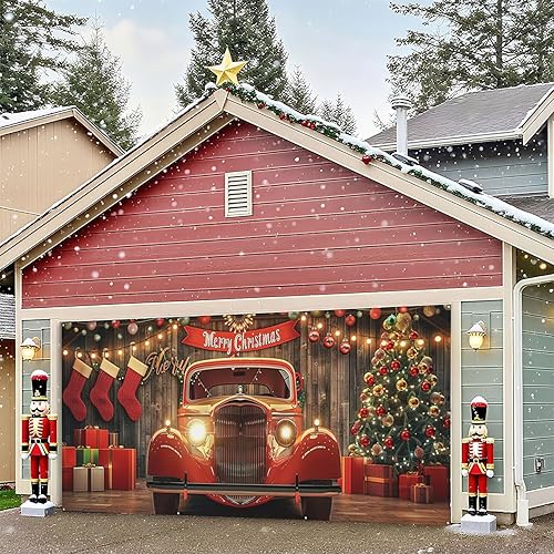 Miniatura 3 de Cubierta de Navidad para puerta de garaje, decoración retro de Navidad para puerta de garaje, pancarta colgante grande, decoración de pared de