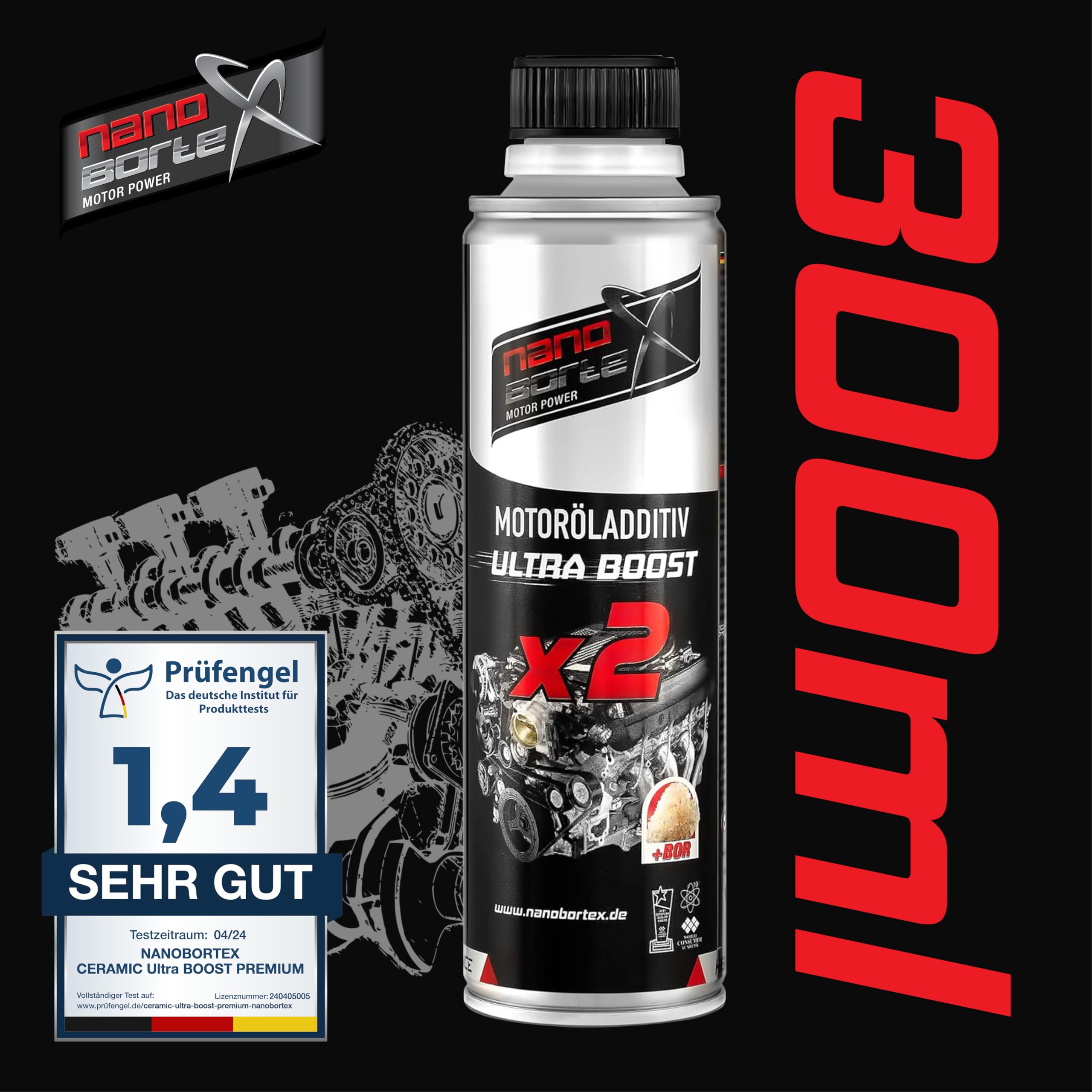 NanoBorTeX Ceramic Ultra-Boost Motoröladditiv 300ml - Hochleistungs-Keramik- und BOR-Verschleißschutz für weniger Reibung, höhere Motorlebensdauer, ruhigeres Motorverhalten & weniger Verbrauch