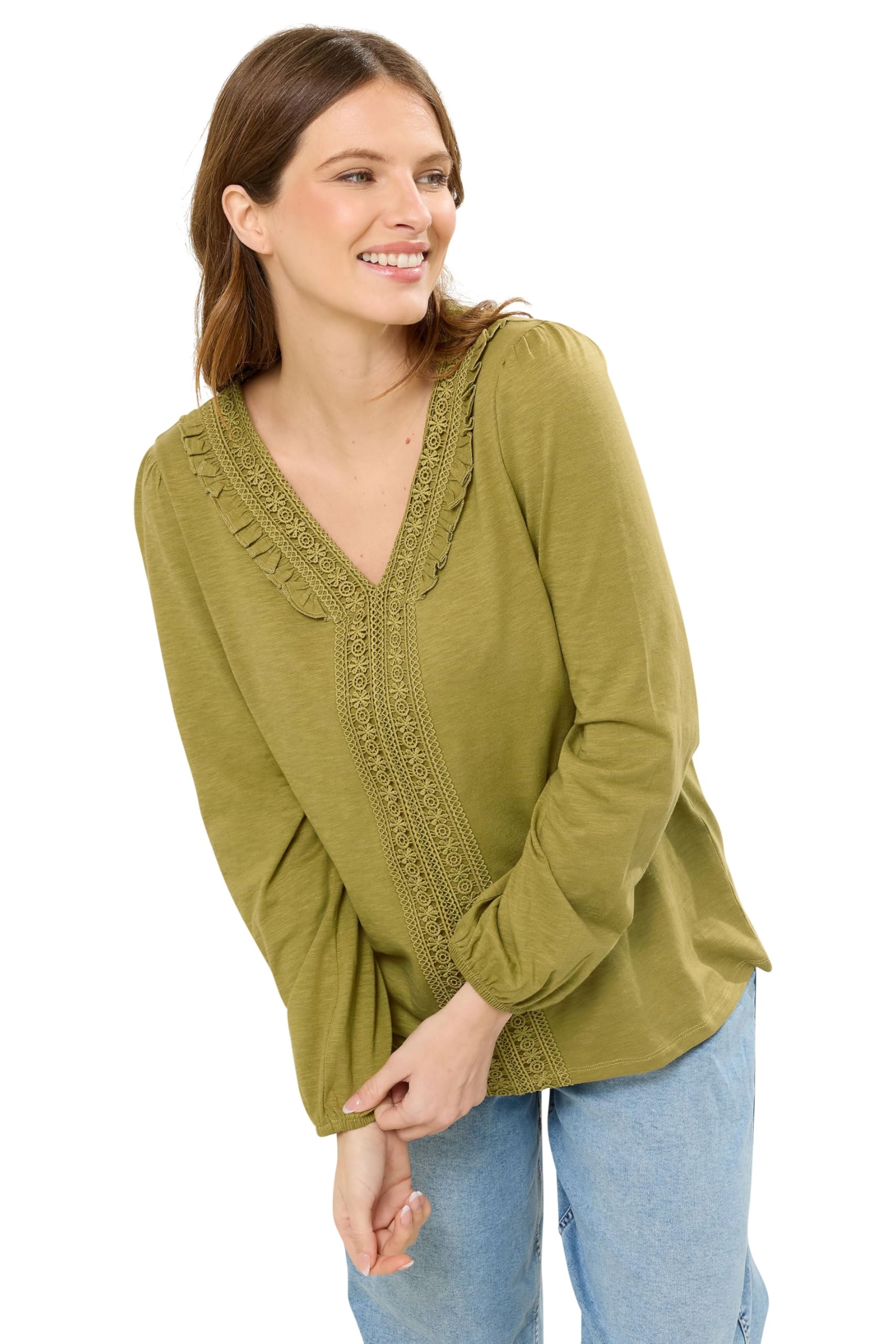 M&Co Women's Green Frill Detail Cotton Blouse