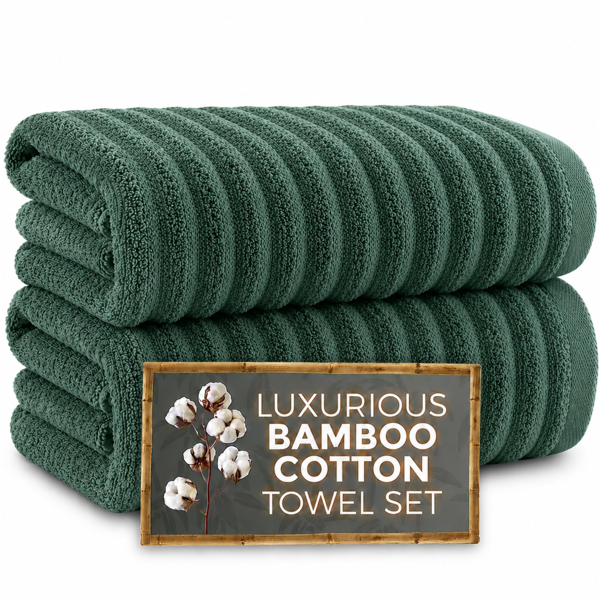 Towelogy® Luxury Bath Towel Set Of 2 | Premium Blend of 60% Bamboo and 40% Cotton | 2x Bath Towels | Super Soft, Quick Dry and Skin-Friendly Bathroom Towels (Green Set)