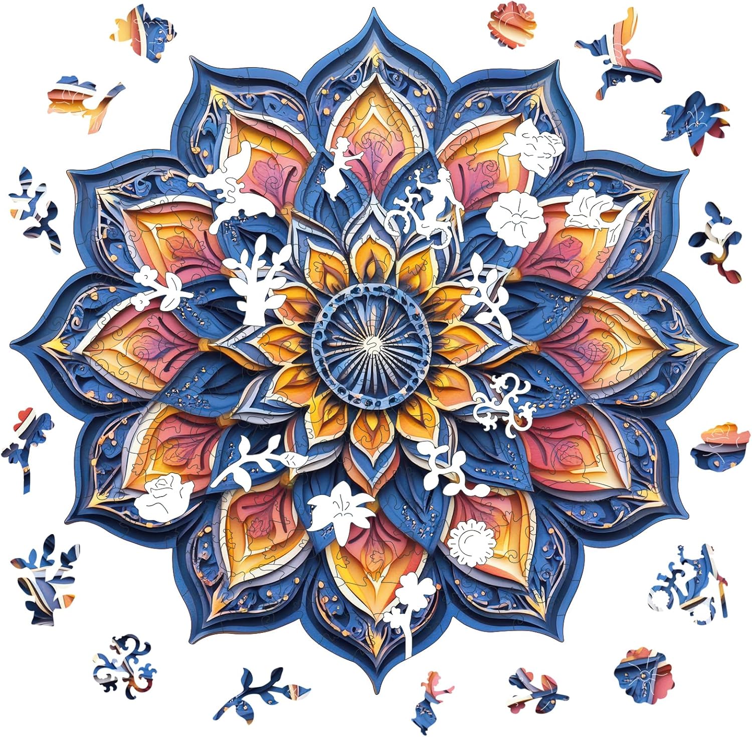 Pikoqunc Mandala Wooden Puzzles for Adults,463 Pcs Unique Shape Jigsaw Puzzle, Mindfulness Yoga Gift for Women, Relaxing Stress Relief Game, Fun Challenge Family Game (16.5"x16.5")