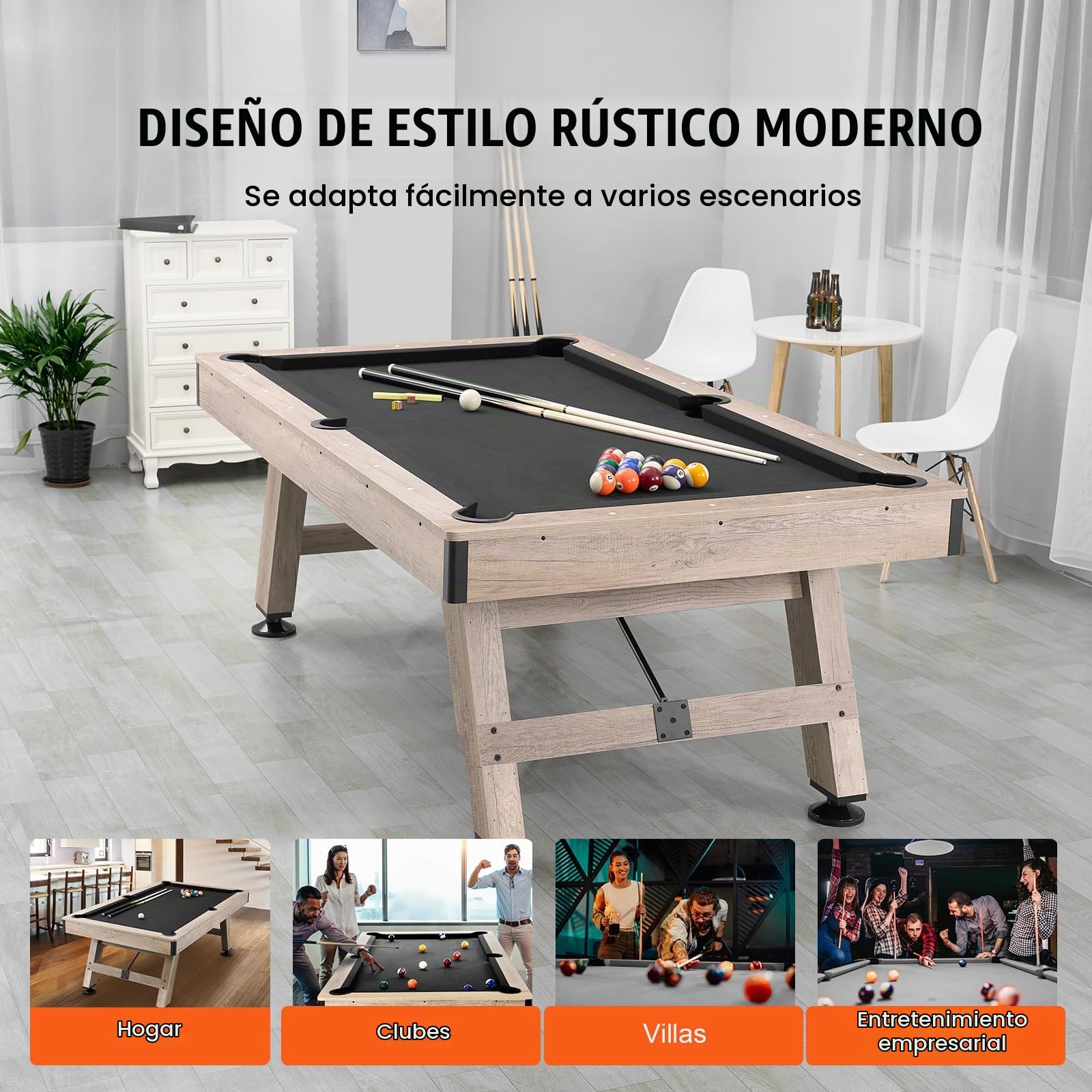 VEVOR Mesa de Billar 213,4x121,5x80,5 cm Kit de Billar Plegable y Portátil Set Completo de Accesorios con Bolas, Tacos, Tizas y Pincel Color Madera con Tela Negra para Sala de Juegos, Hogar, Club, Bar