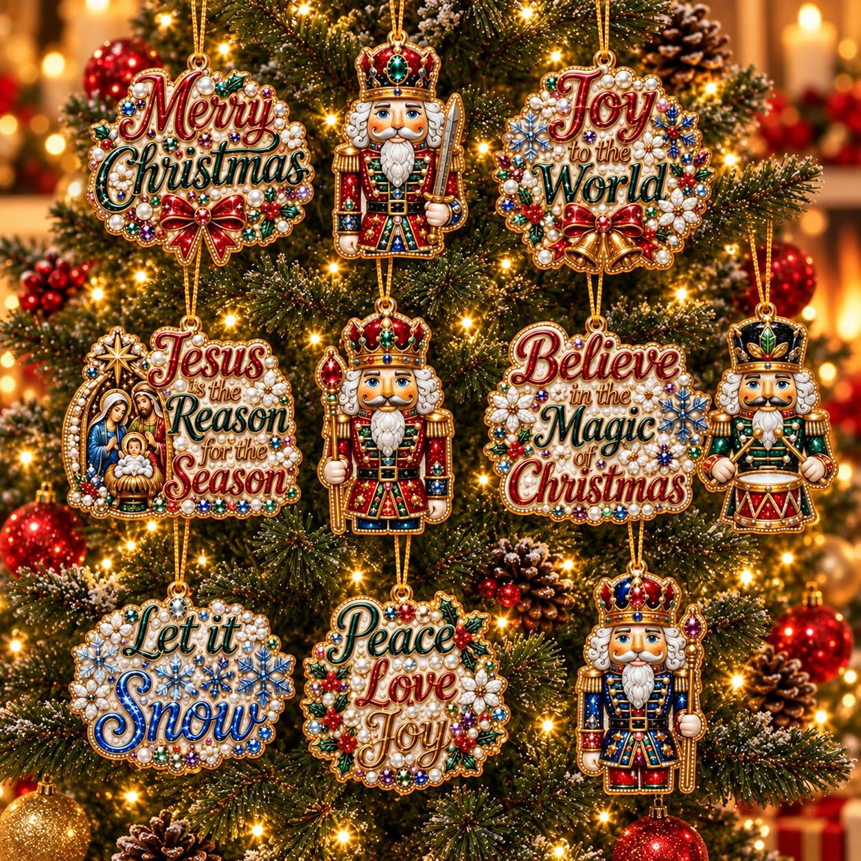 10PCS Christmas Pearl Diamond Painting Hanging Ornament Art Kit for Adults — image 1