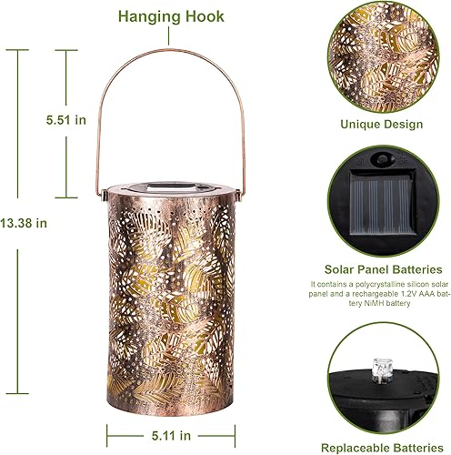 Miniatura 4 de GIGALUMI Faroles solares grandes para colgar al aire libre, 7.9 pulgadas de alto, luces LED decorativas de mesa, luces de decoración de jardín