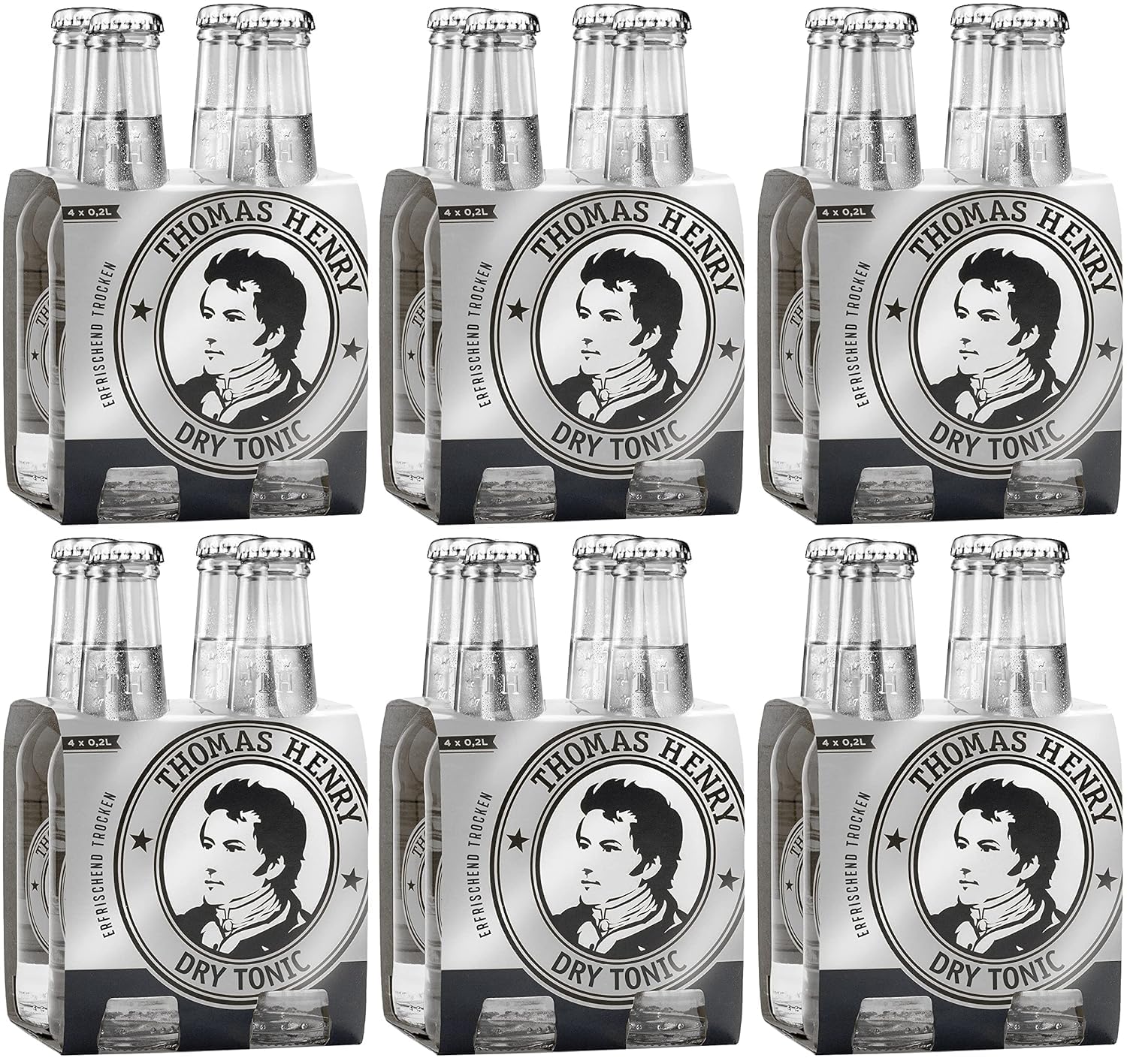 Thomas Henry Dry Tonic Water – Refrescante seco – (6 x 4 x 0,2 l vidrio MW) – Juego de 6 unidades de limonada amarga para mezclar tus bebidas y cócteles con gin& Co.