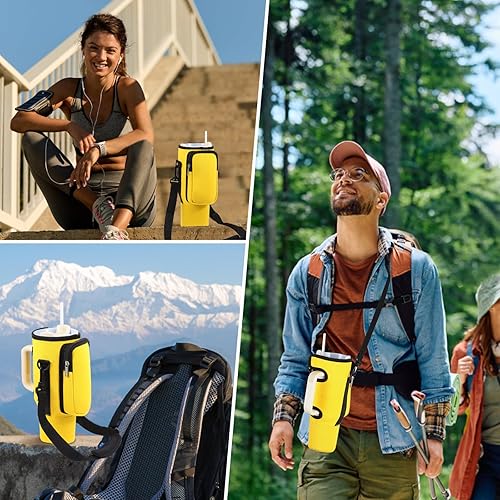 Miniatura 6 de Bolsa para botella de agua con bolsillo para teléfono Stanley de 40 onzas con asa, soporte para botella con correa de hombro ajustable para conducir