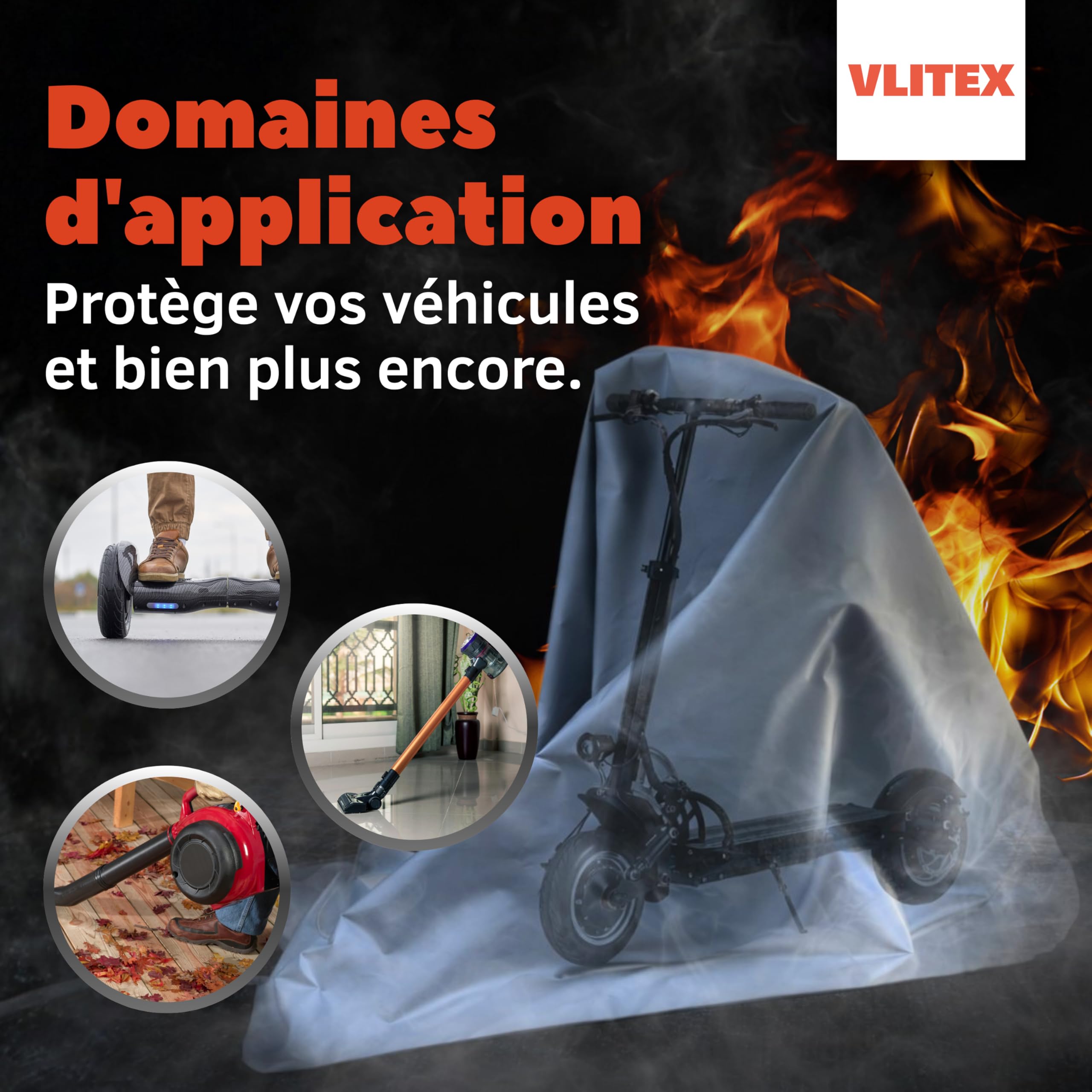 VLITEX Couverture Anti-Feu Batterie Lithium 2,5 x 3 m | pour Trottinettes Électriques, Hoverboards, etc. | Tissu ignifugé | pour la prévention et Une réaction Rapide en Cas d'incendie