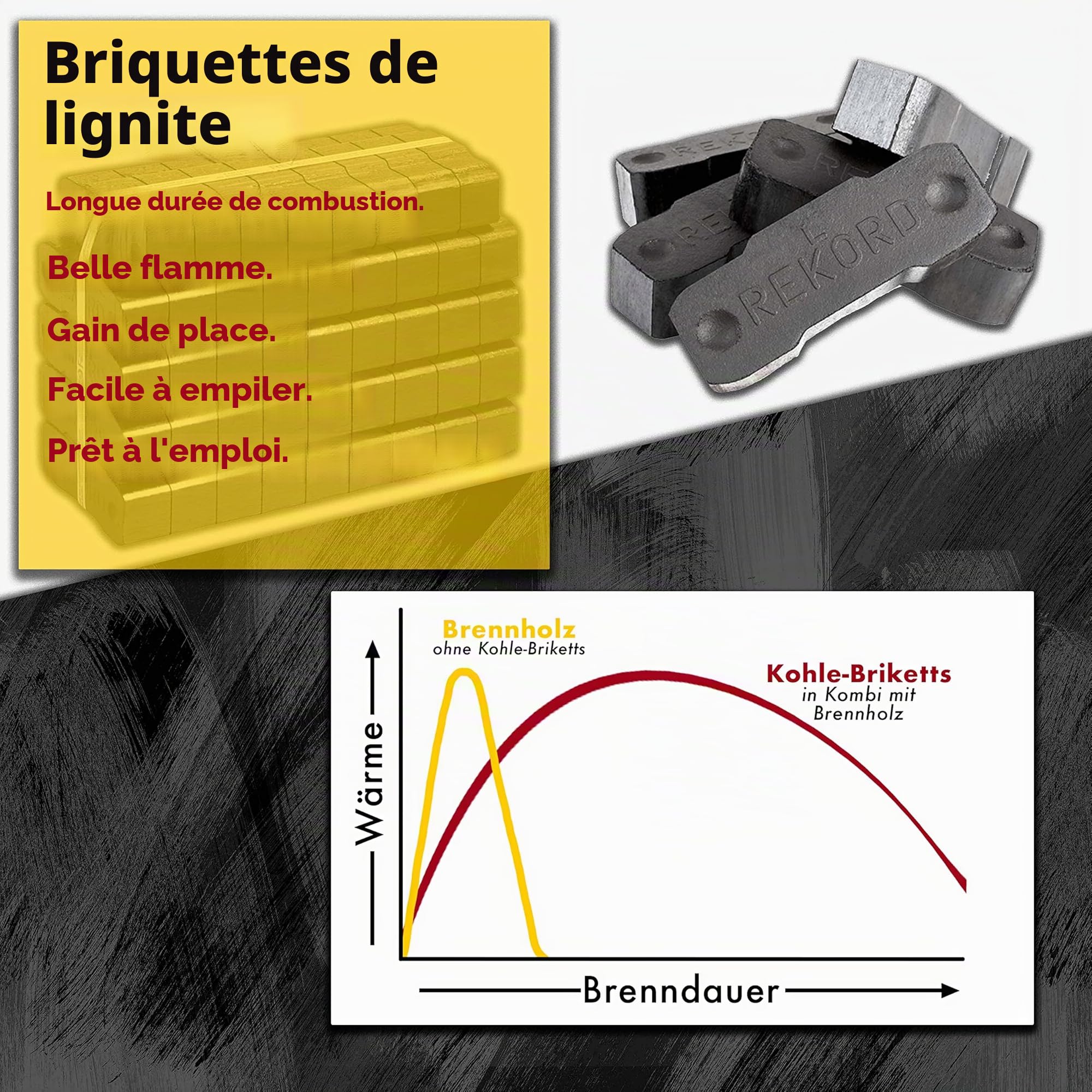 generisch Record Briquettes de charbon 25 kg lignite pour poêle A-0004 Noir 420 mm x 290 330