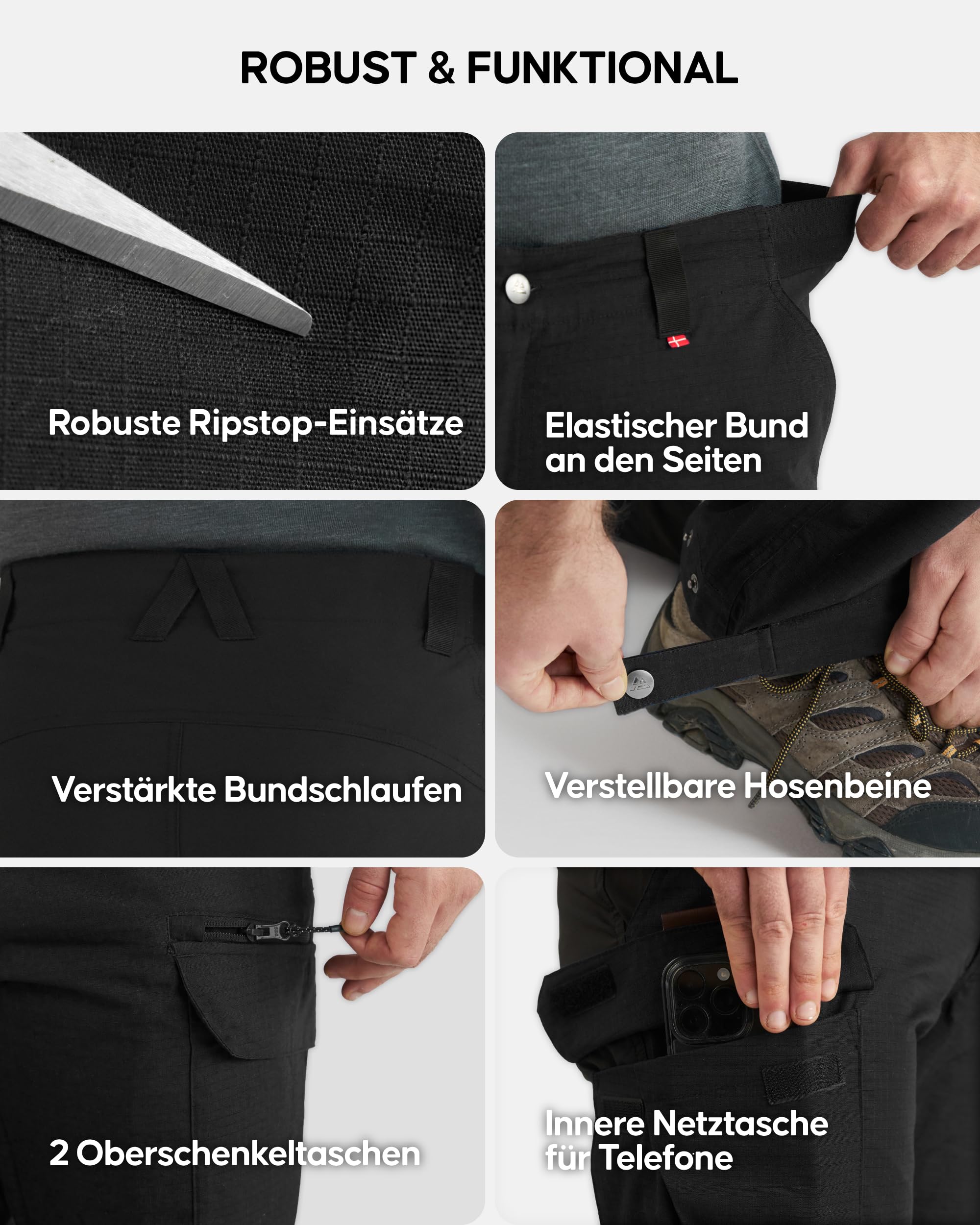DANISH ENDURANCE Wanderhose Herren für Sport und Outdoor Bekleidung, Wasserabweisende Arbeitshosen Männer, Robuste Softshellhose Herren, Trekkinghose mit normaler Passform