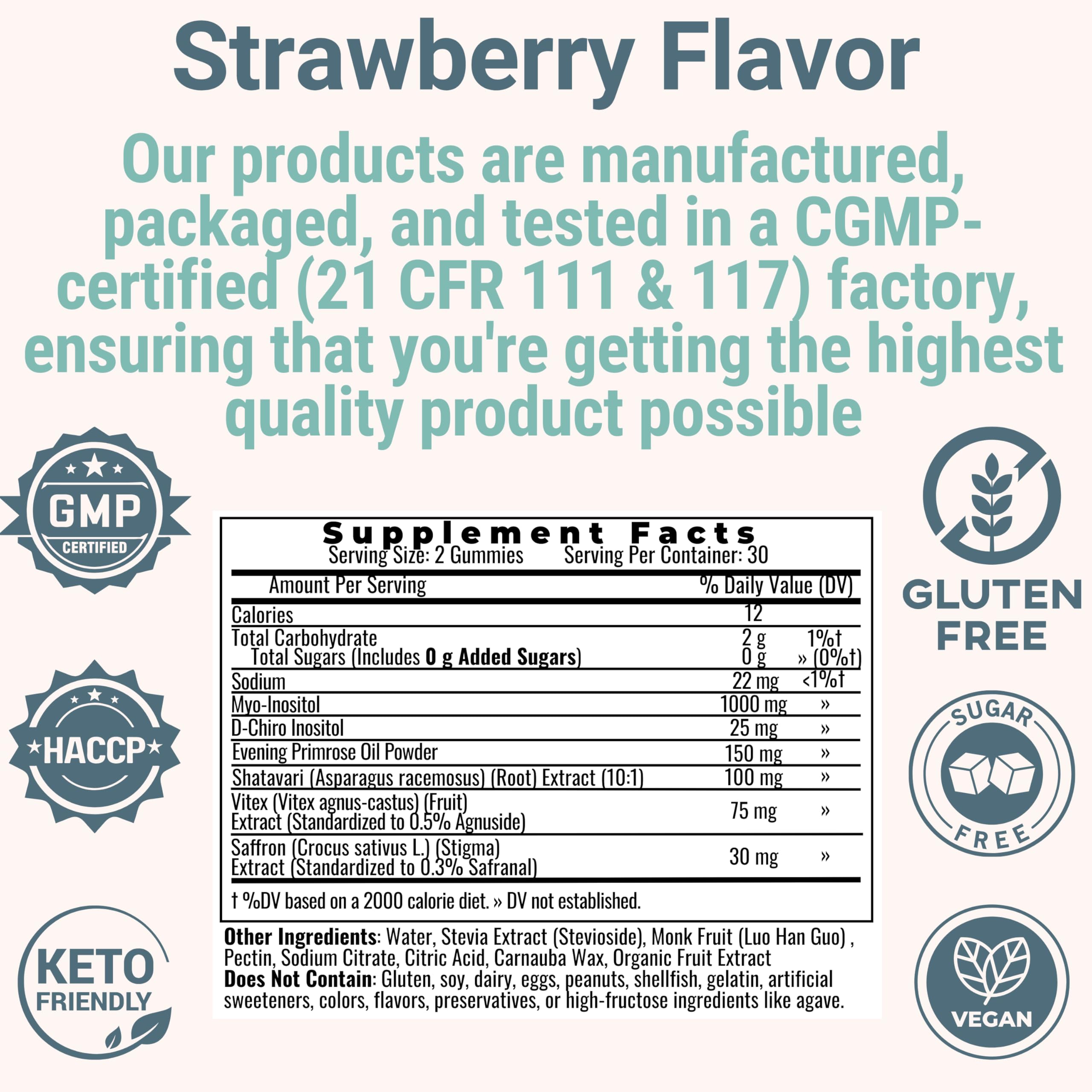 Evening Primrose Oil Vitex Chaste Tree Berry Saffron Threads Extract Shatavari Root Myo-Inositol & D-Chiro Inositol Gummies for Women Capsules Power Supplement Alt Organic Chasteberry Herb Myoinositol — Amazon image 9