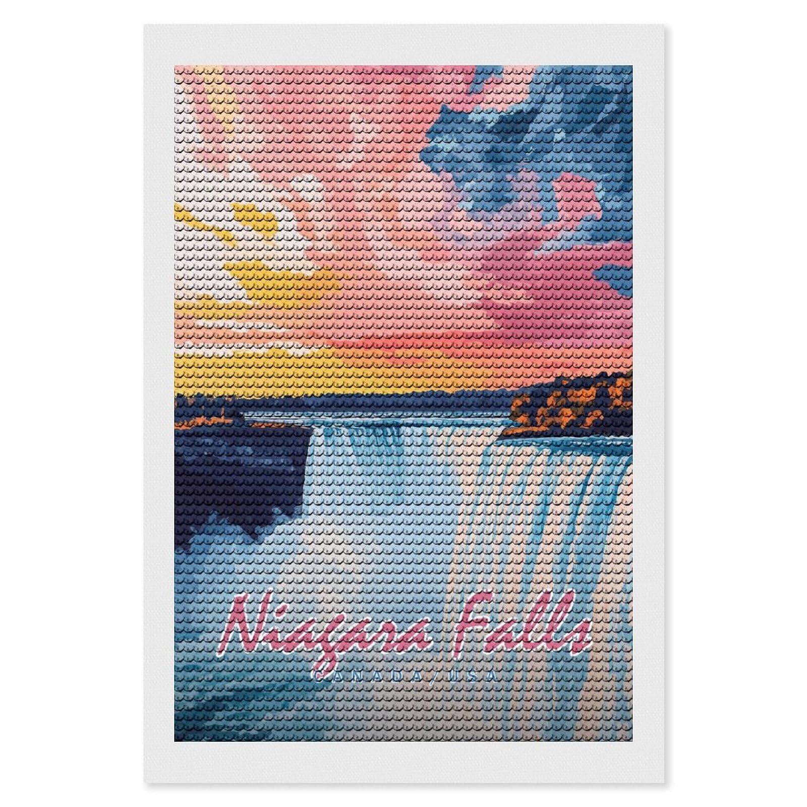 Junmoney Niagara Falls Sunset(2) Diamond Art Canvas 8"x12", Full Kit Included, Bedroom Decor, for Beginners, Thoughtful Handmade Gift