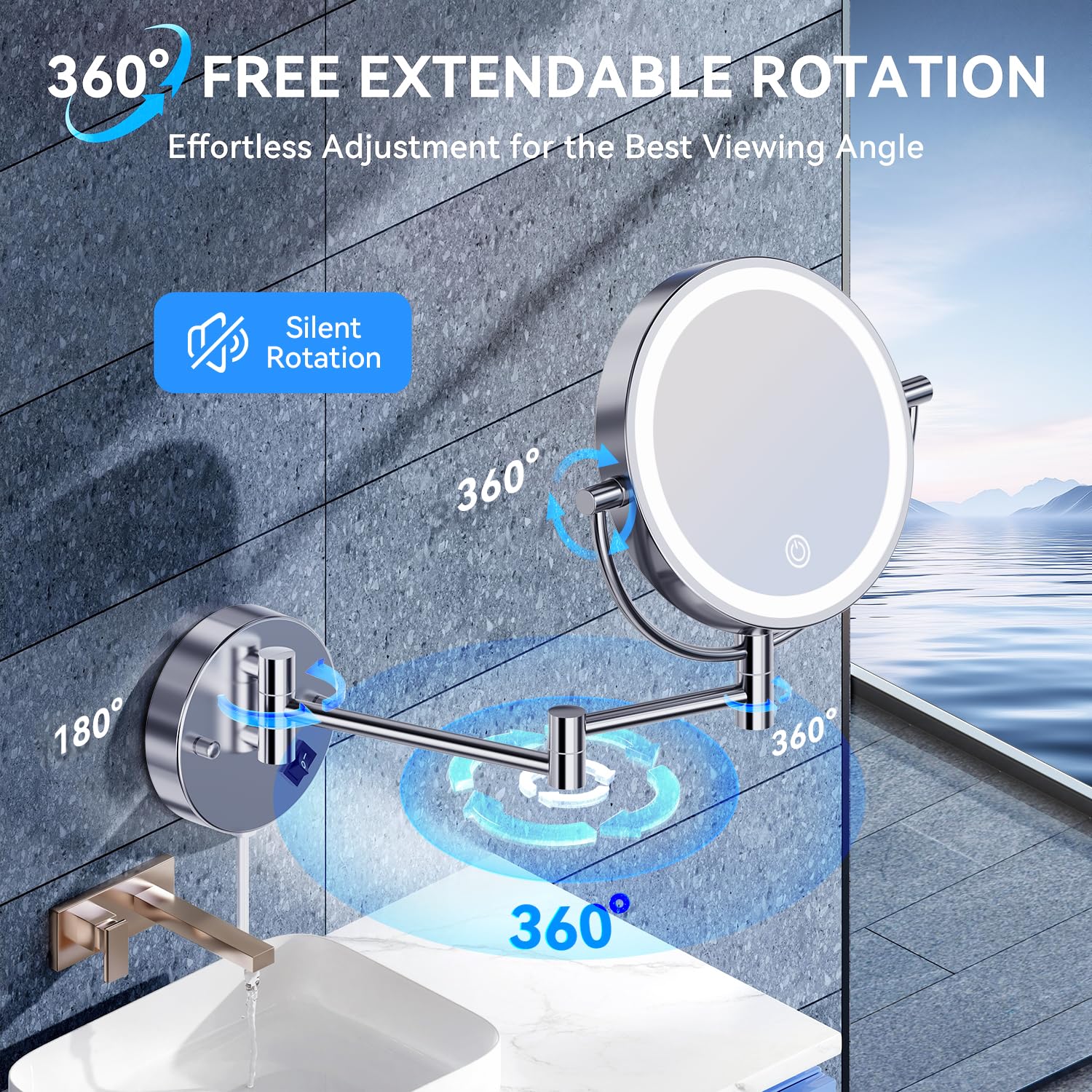 Auxmir Kosmetikspiegel mit LED Beleuchtung 1X/30X Vergrößerung, Dimmbarer Schminkspiegel mit Touchschalter, 3 Farbe Einstellbar, Rasierspiegel Wandmontage für Badezimmer, Spa und Hotel