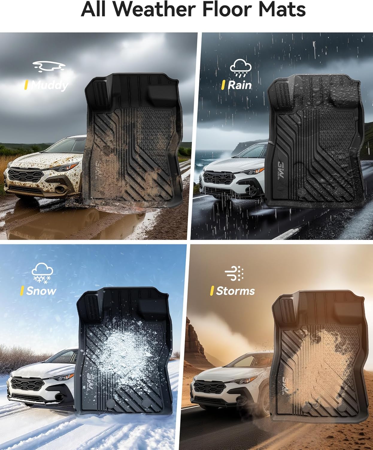 3W Floor Mats for 2024-2025 2026 Subaru Crosstrek & Impreza, All Weather TPE Custom Fit Floor Liners, Full Set Car Accessories (Not for Hybrid Models) - Image 5