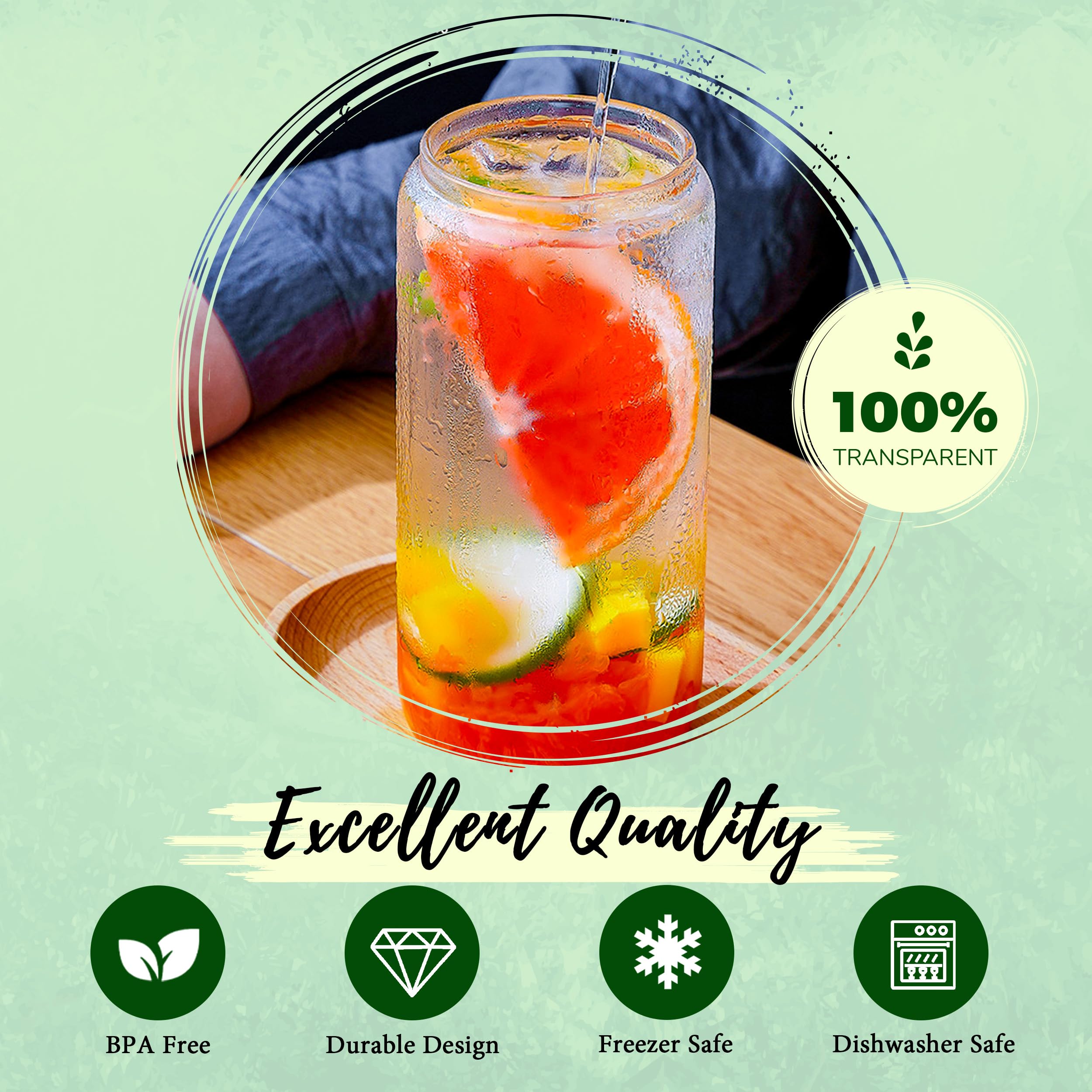 Joyclub Vasos de vidrio de 20 onzas con tapas acrílicas y popotes, 2 tazas de café helado de vidrio con tapas, vasos para beber, bonitos vasos ideales para batidos, refrescos, té, cóctel, cerveza