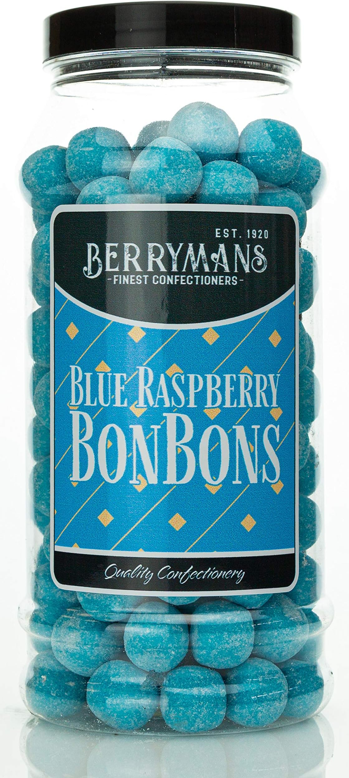 Original Blue Raspberry BonBons Retro Sweets Gift Jar By Berrymans Sweet Shop (Bon Bons) - Classic Sweets, Traditional Taste.