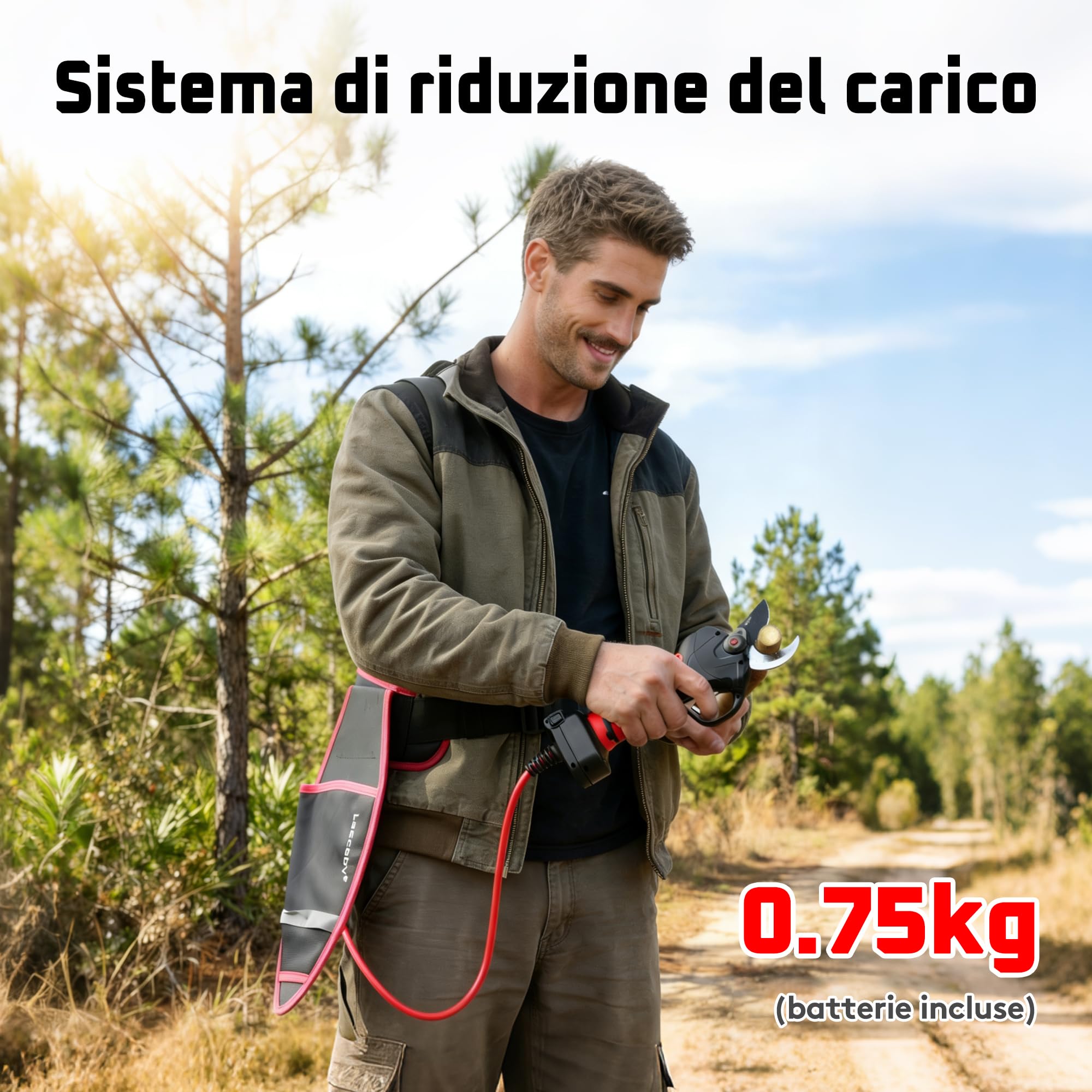 Laecabv 35mm Forbici Potatura a Batteria, Cesoia Elettrica Professionali, 2 Batterie 4Ah, Protezione Anti-Taglio, Taglio Progressivo, Cesoie Olivo Vigneto, Compatibile LA-E05