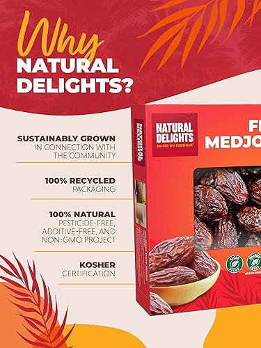 Miniatura 3 de Natural Delights Medjool Dates - Medjool de dátiles enteros grandes y regordetes, verificado sin OMG, buena fuente de fibra, aperitivo de frutas