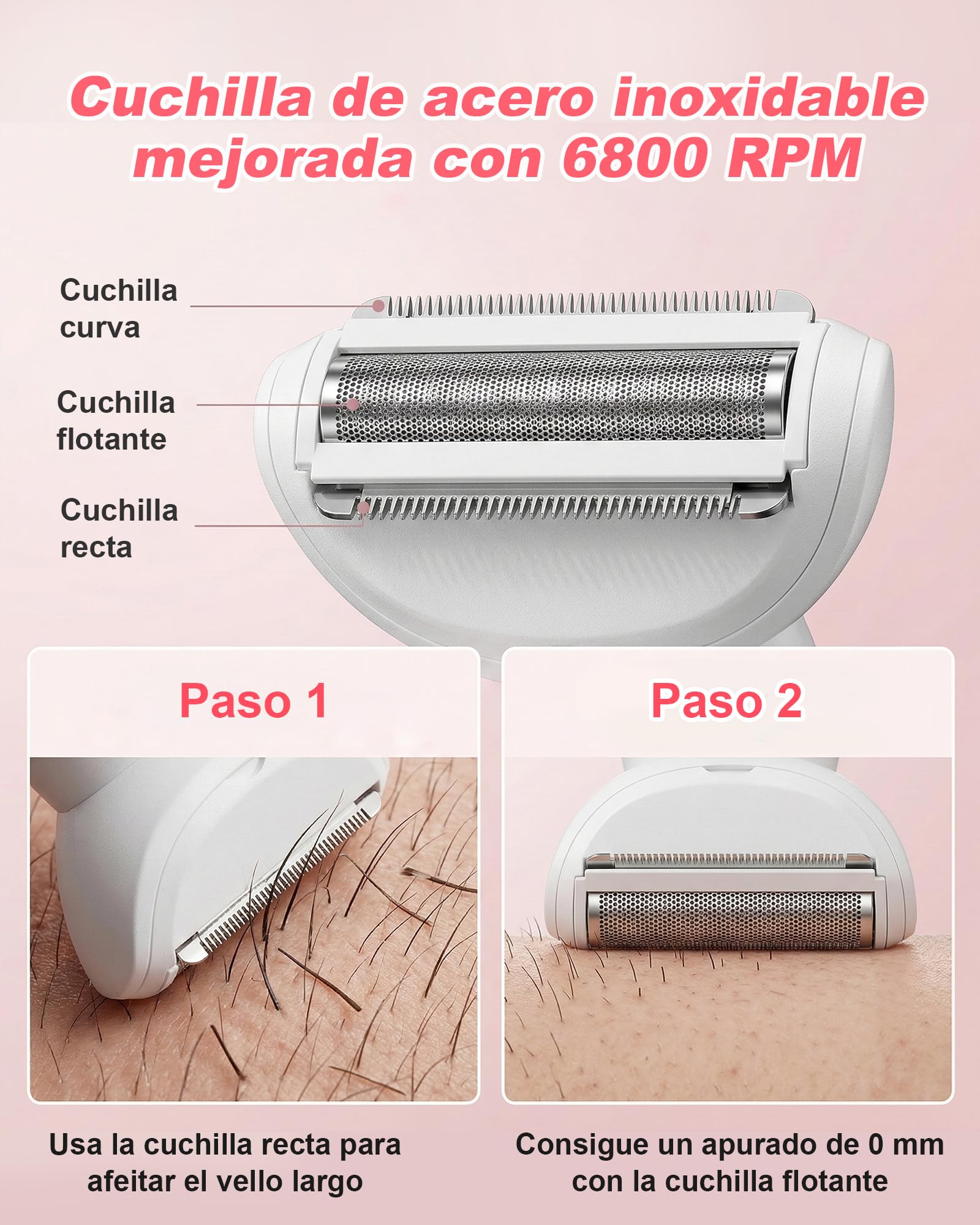 Carehabi Afeitadora Eléctrica Mujer 5 en 1 & Depiladora Zona Íntima - Rasuradora Femenina Impermeable IPX7 para Bikini (Ingles), Cara, Cejas y Cuerpo - Máquina de Afeitar Inalámbrica con Carga USB
