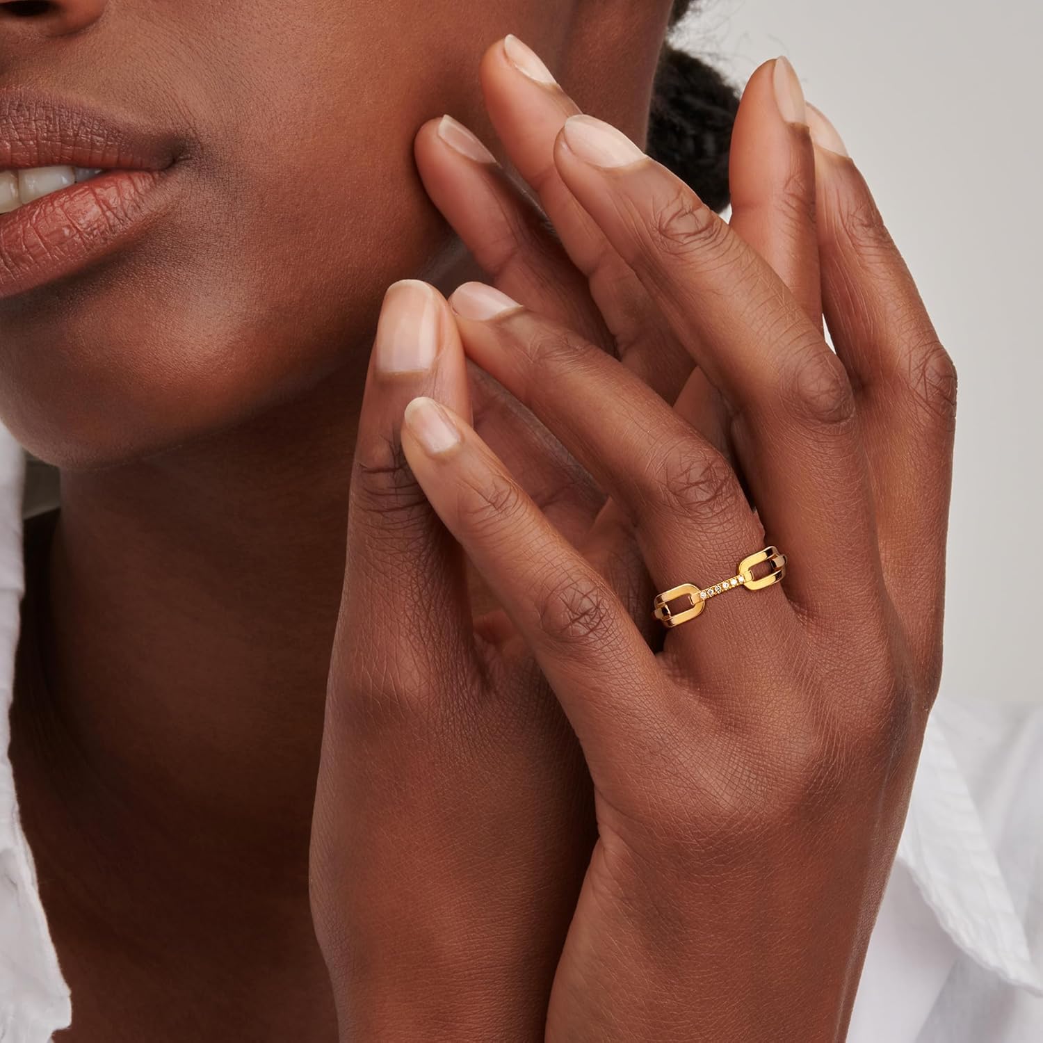 Unchain Ring | 18K Yellow Gold Plated, 925 Sterling Silver Ring, Natural Good-Cut White Diamond: 6pc (0.0240cts) (H-I Color, SI2-I1 Clarity) | 5 x 2 mm