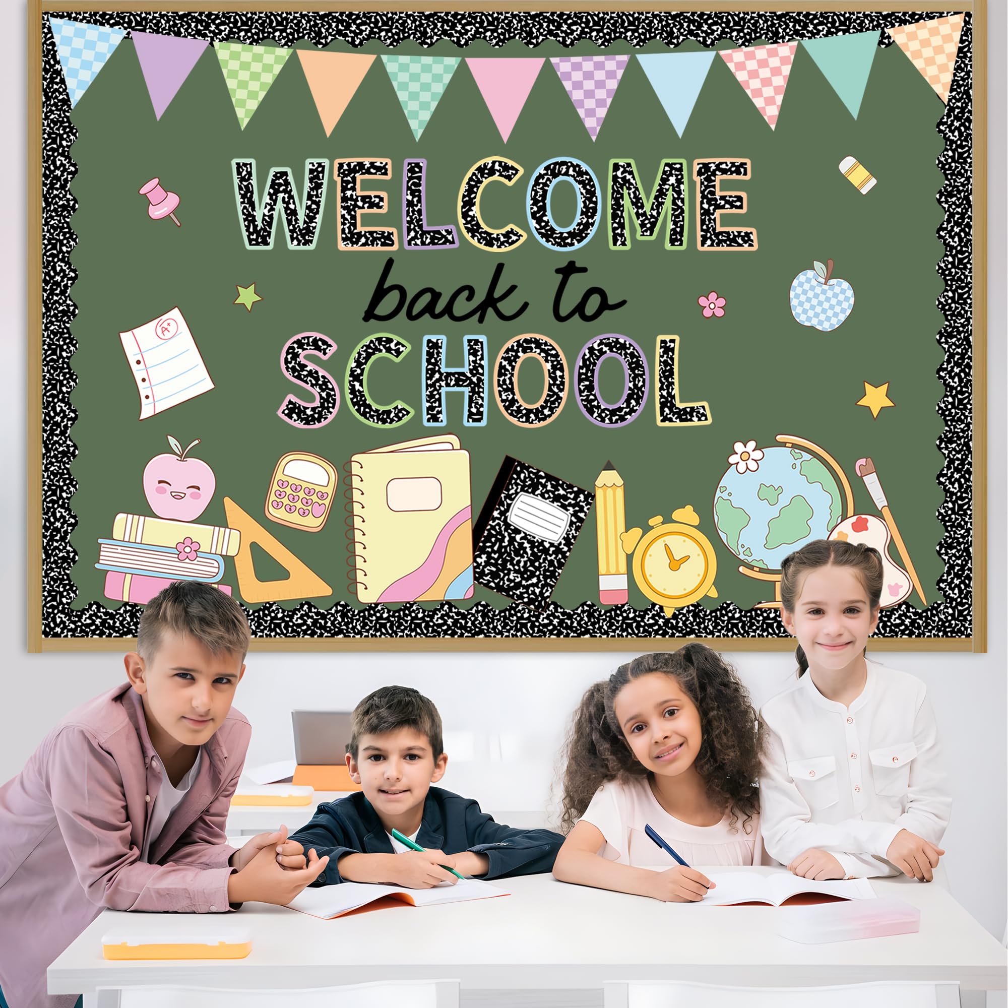 64 szt. kompozycja notatnik klasa dekoracja 'Welcome Back to School' tablica ogłoszeń zestaw kolorowy pierwszy dzień szkoły wycinanki do szkoły klasy tablica kredowa biuro dom ściana drzwi dekoracja