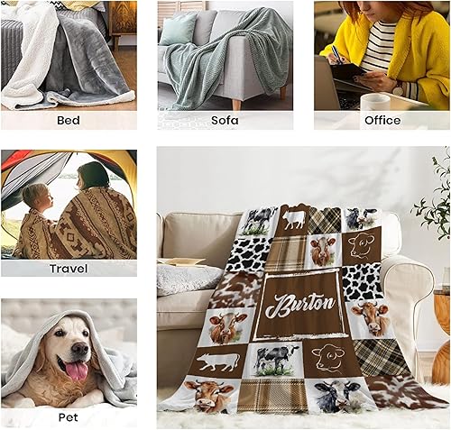 Miniatura 9 de Buyyet Manta de bebé personalizada con estampado de vaca, manta personalizada para niños y niñas con nombre, manta de cumpleaños para recién nacido,