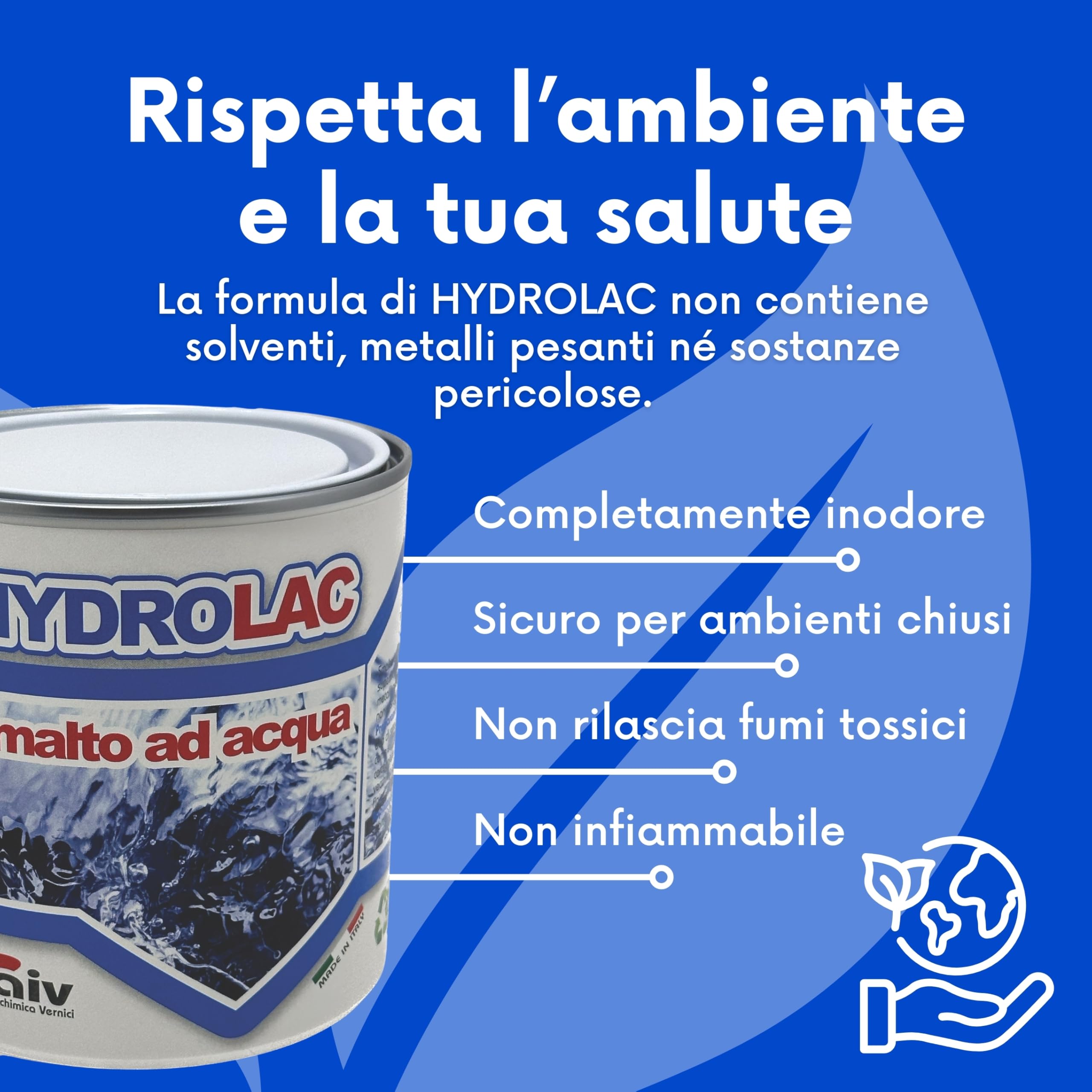 laiv Smalto Acrilico all'Acqua per Interni ed Esterni – 2,5 LITRI - Inodore, Rapida Essiccazione, Non Infiammabile – Uso Professionale Ecologico - Hydrolac - Nero Satinato