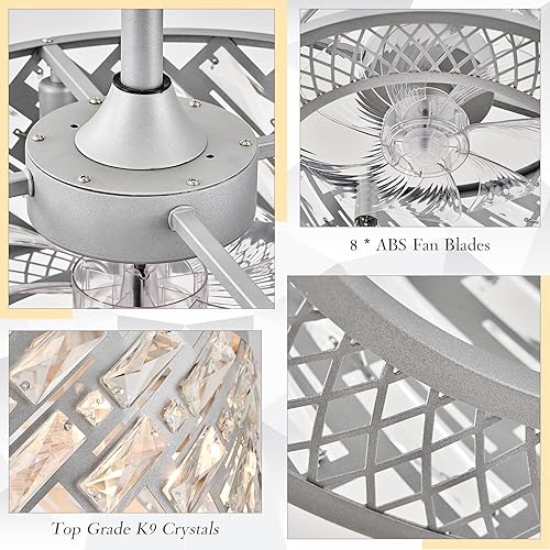 Miniatura 9 de Ventilador de techo sin aspas de cristal de 18.5 pulgadas con luz, control remoto, motor reversible silencioso de 6 velocidades, moderno ventilador