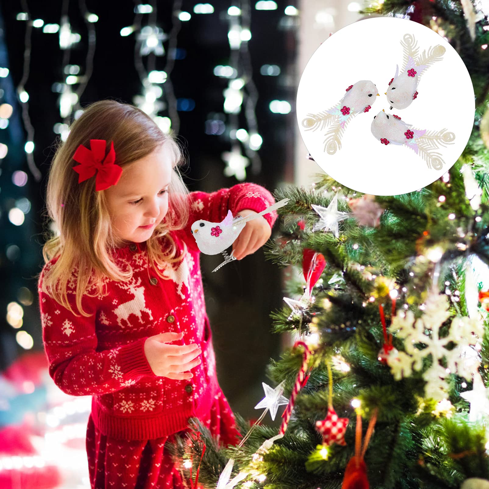 NUOBESTY 24pezzi Uccelli Artificiali Per Decorazioni Natalizie Uccelli Realistici Per Albero Di Natale e Decorazioni Per Ufficio Facili Da Appendere e Conservare Per Feste e