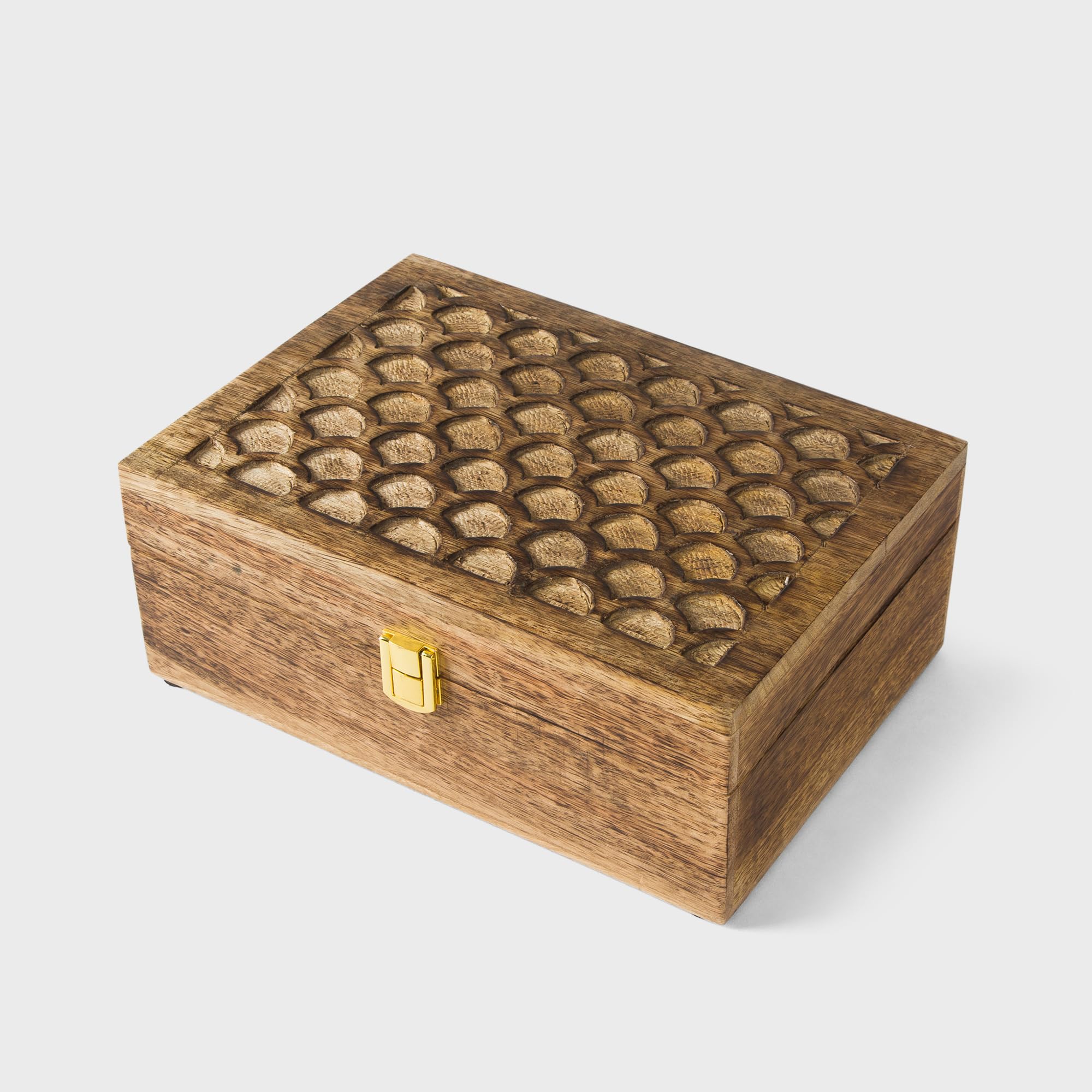 Mela Artisans Caja de recuerdos de madera con tapa con bisagras y pestillo, caja de almacenamiento decorativa grande con 6 particiones para fotos, joyas, manualidades, regalos hechos a mano, caja