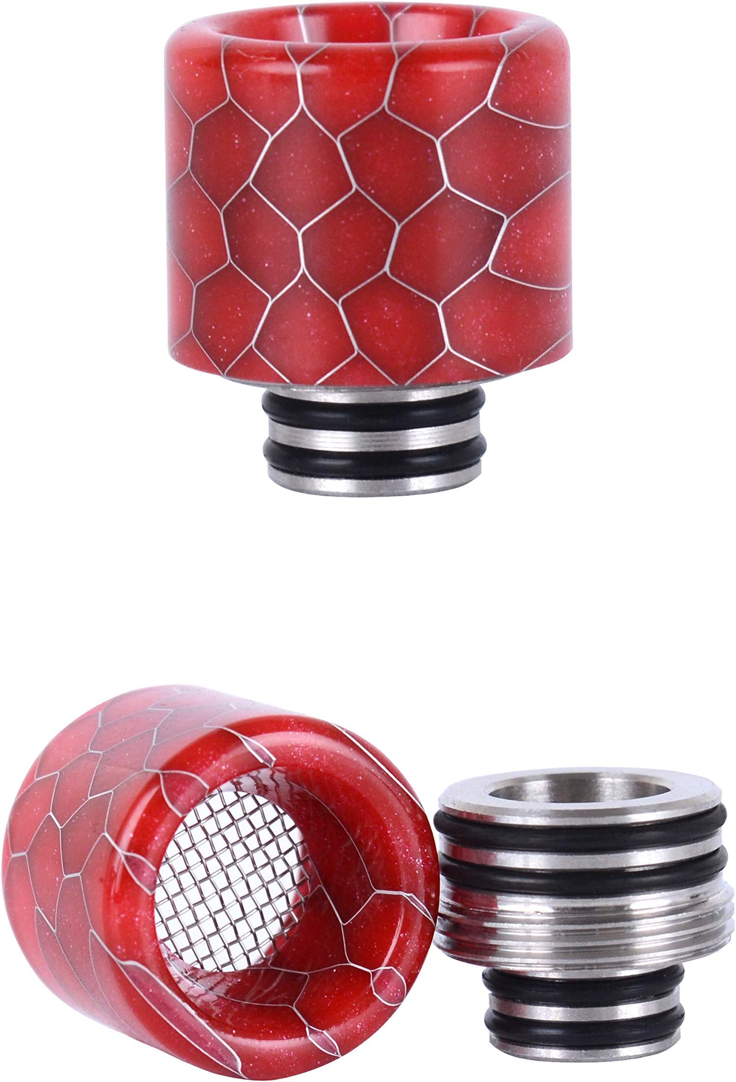 WOLFTEETH 510 810 2 in 1 Resin Drip Tip, Stainless Steel 2 in 1 510 810 Adapter, Detachable Anti-Oil Splash Net, Mouth Pieces for Electronic Cigarette Vape Tank Devices, Nicotine Free Red 127803