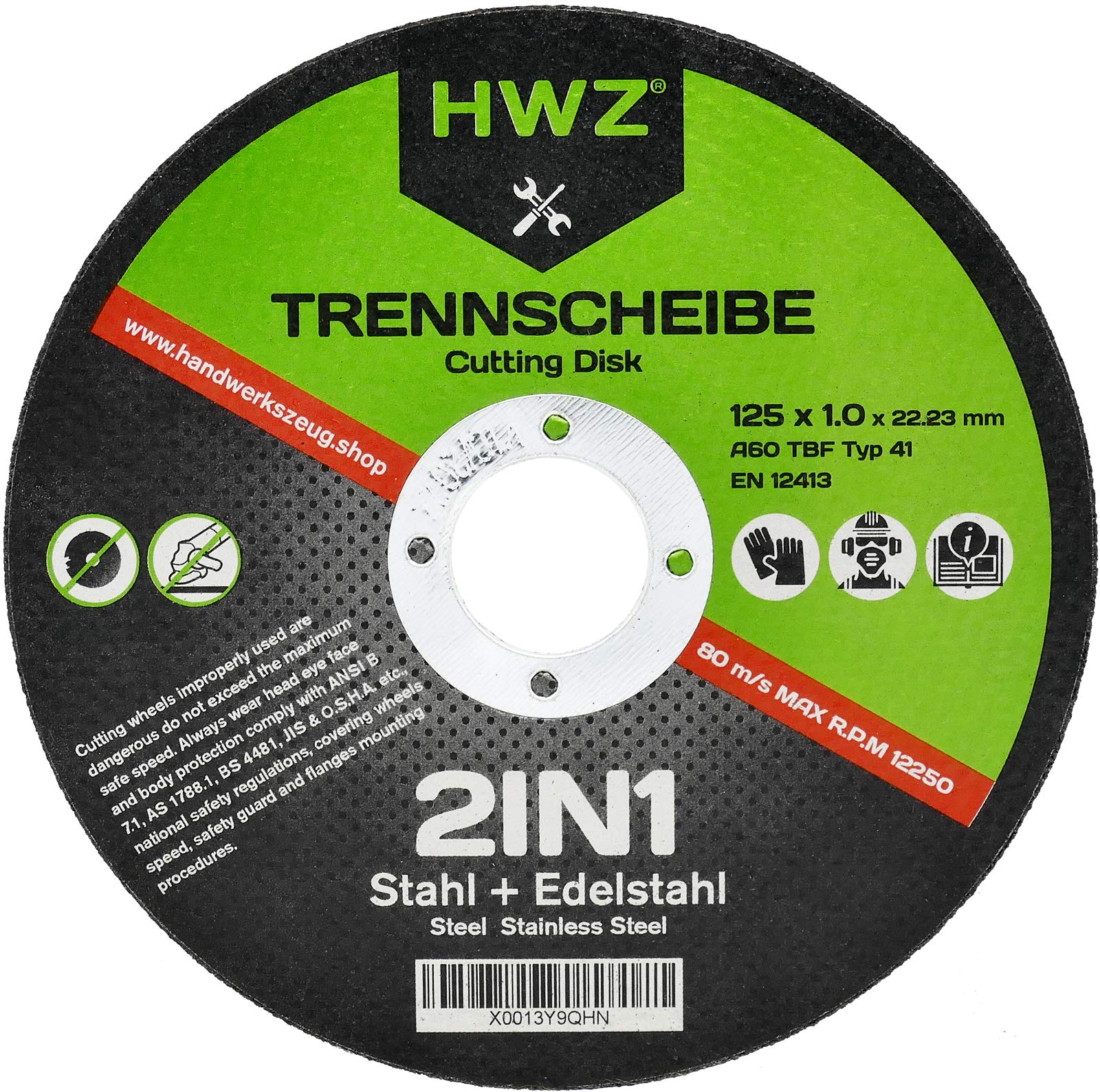 HWZ, 100 dischi da taglio extra sottili per metallo, acciaio inox V2A, smerigliatrice angolare in acciaio, 125 x 1,0 mm