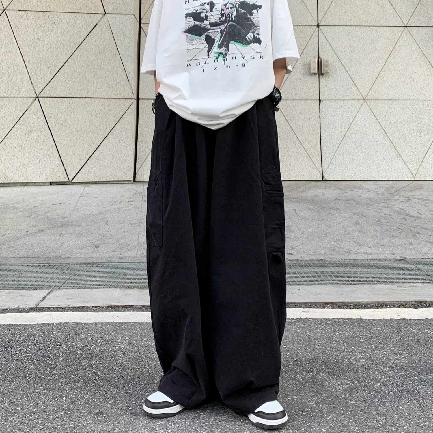 Gotyckie spodnie cargo Harajuku Y2K damskie joggery z szerokimi nogawkami hipisowskie moda uliczna luźne luźne spodnie, Czarny, XL
