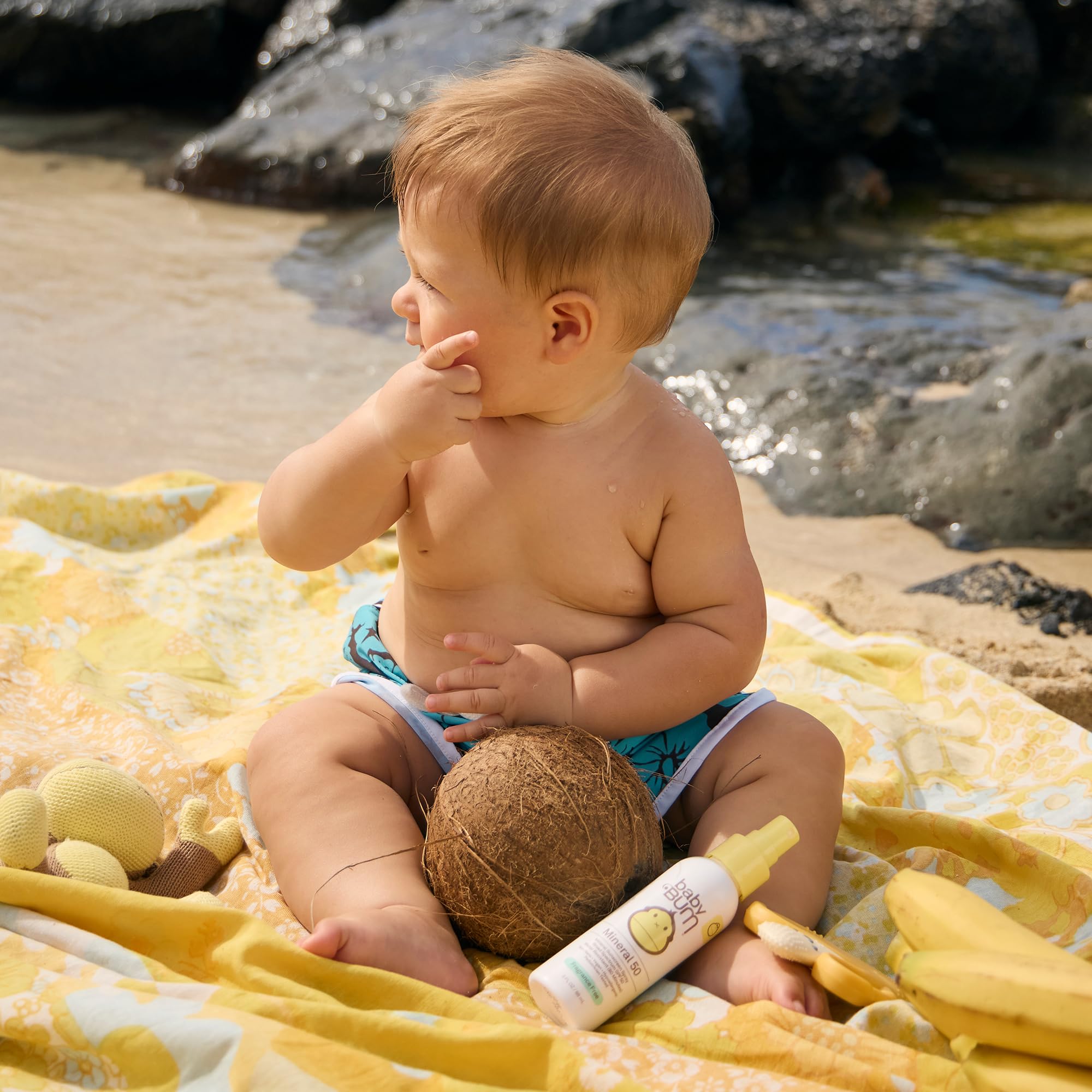 Sun Bum Baby Bum SPF 50 - Protector solar en aerosol mineral UVA/UVB, protección facial y corporal para pieles sensibles, sin fragancia, tamaño de viaje, 3 onzas líquidas