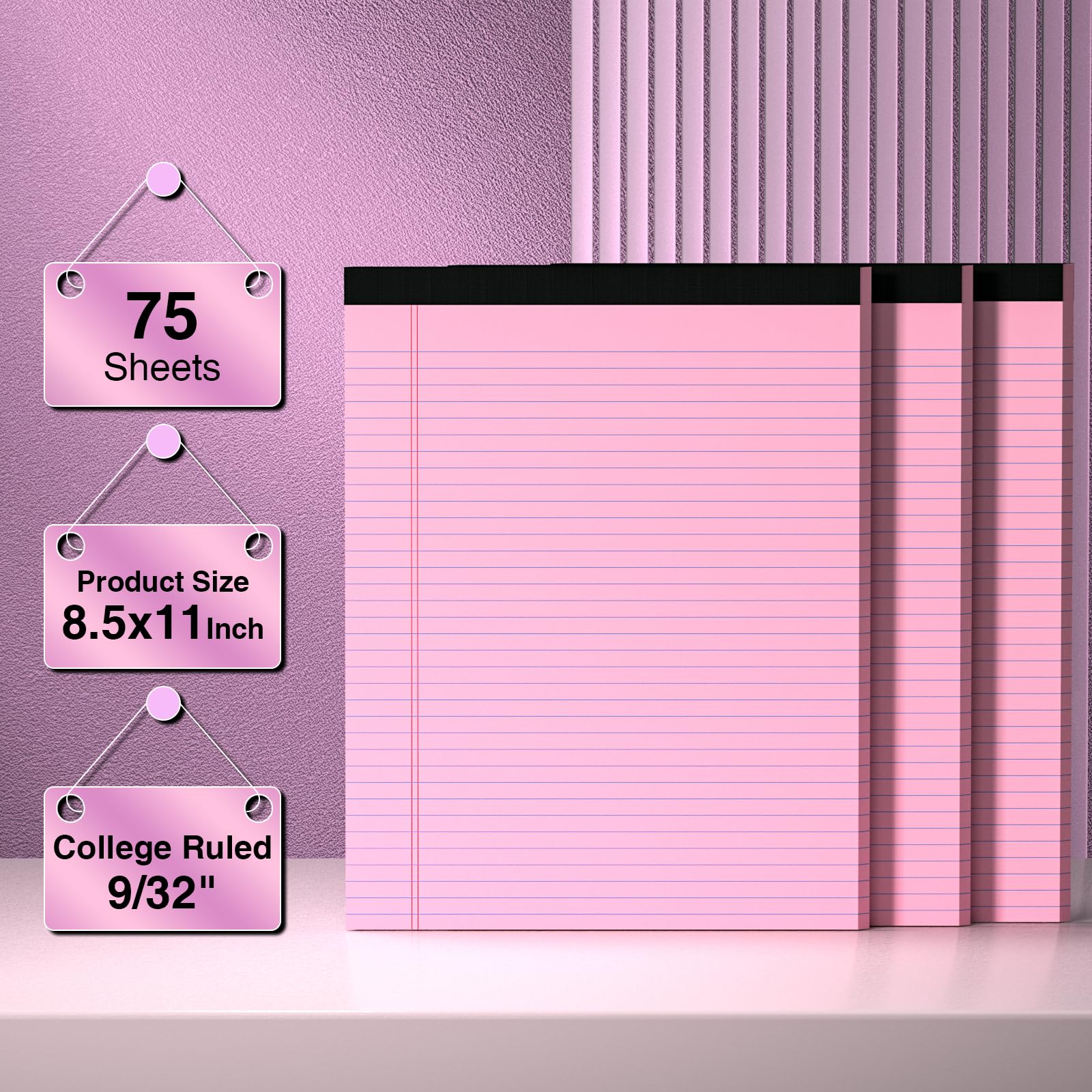 3 Pcs Legal Pads 8 5 x 11 Colored Note Pads 8 5 x 11 Notepad Total 75 — view 2