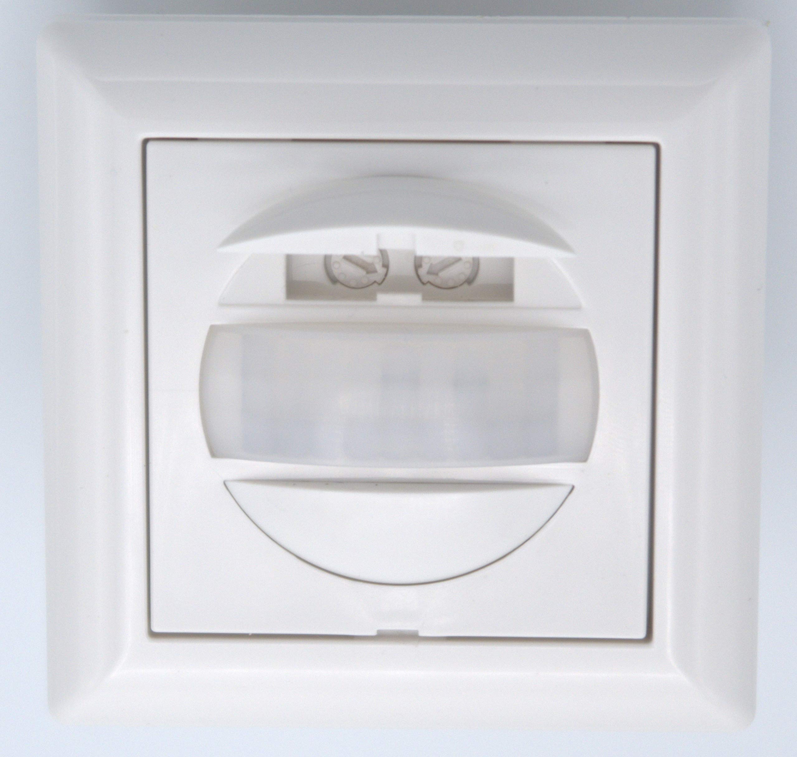 HUBER Motion 13 PIR Bewegungsmelder 170° für Innen I Unterputz Bewegungsmelder - Motion Sensor mit Taster, auch für Schalterserien [55x55mm], 2-Draht-Technik Thyristor Ausgang