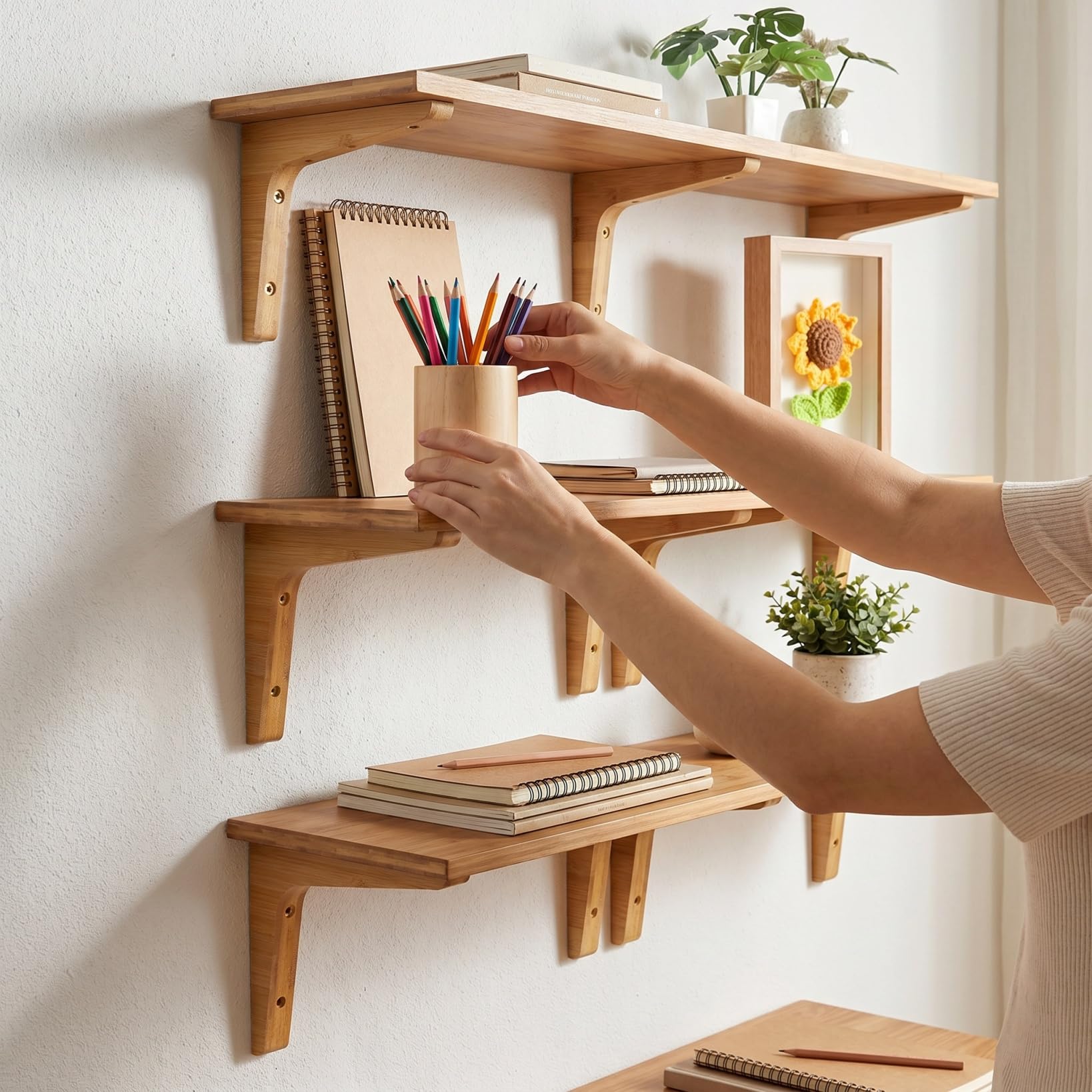 Toddmomy 2 piezas Soportes de Estantes de Madera Maciza Escuadras Triangulares Resistentes para Pared Soporte para Baldas Pesadas Adecuados para Estantes Flotantes y Racks de Flores