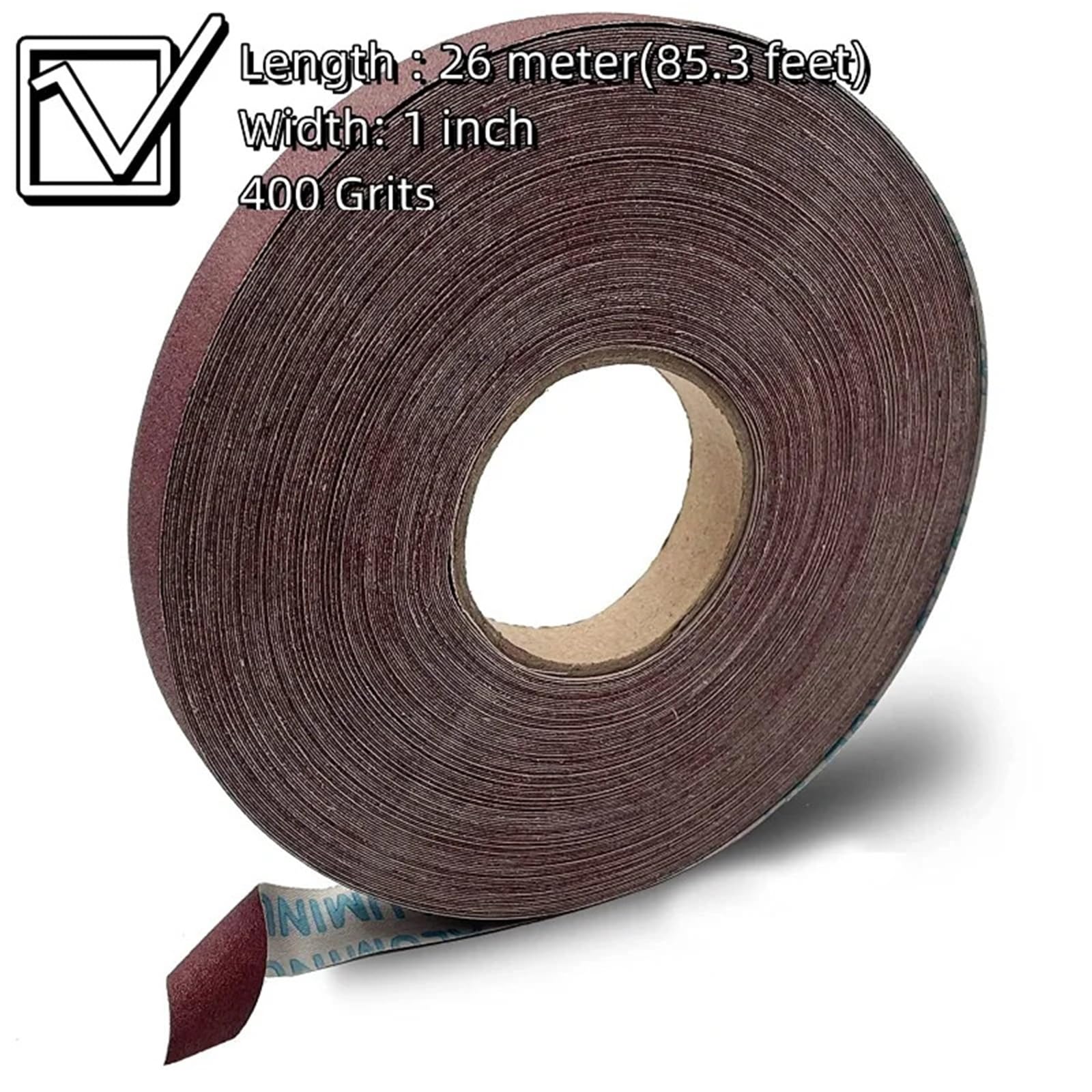 Rotolo di carta vetrata 1" x 55 metri tela smeriglio Rulli levigatori a tamburo abrasivo all'ossido alluminio for mobili artigianali in legno(180)